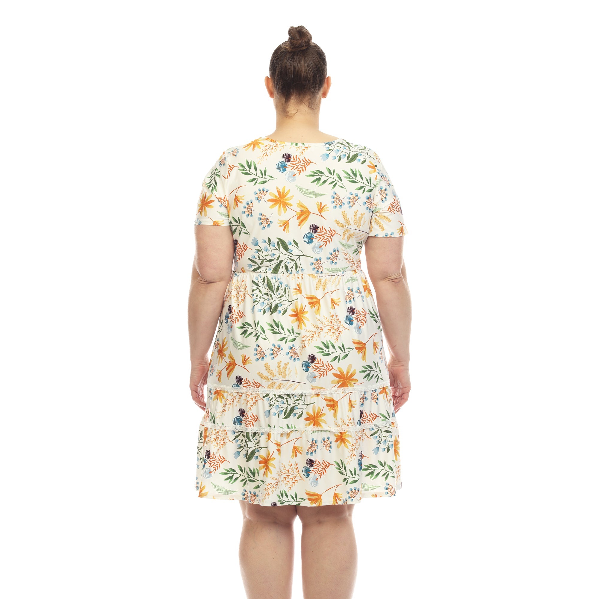 Floral Short Sleeve Knee Length Dress - Plus