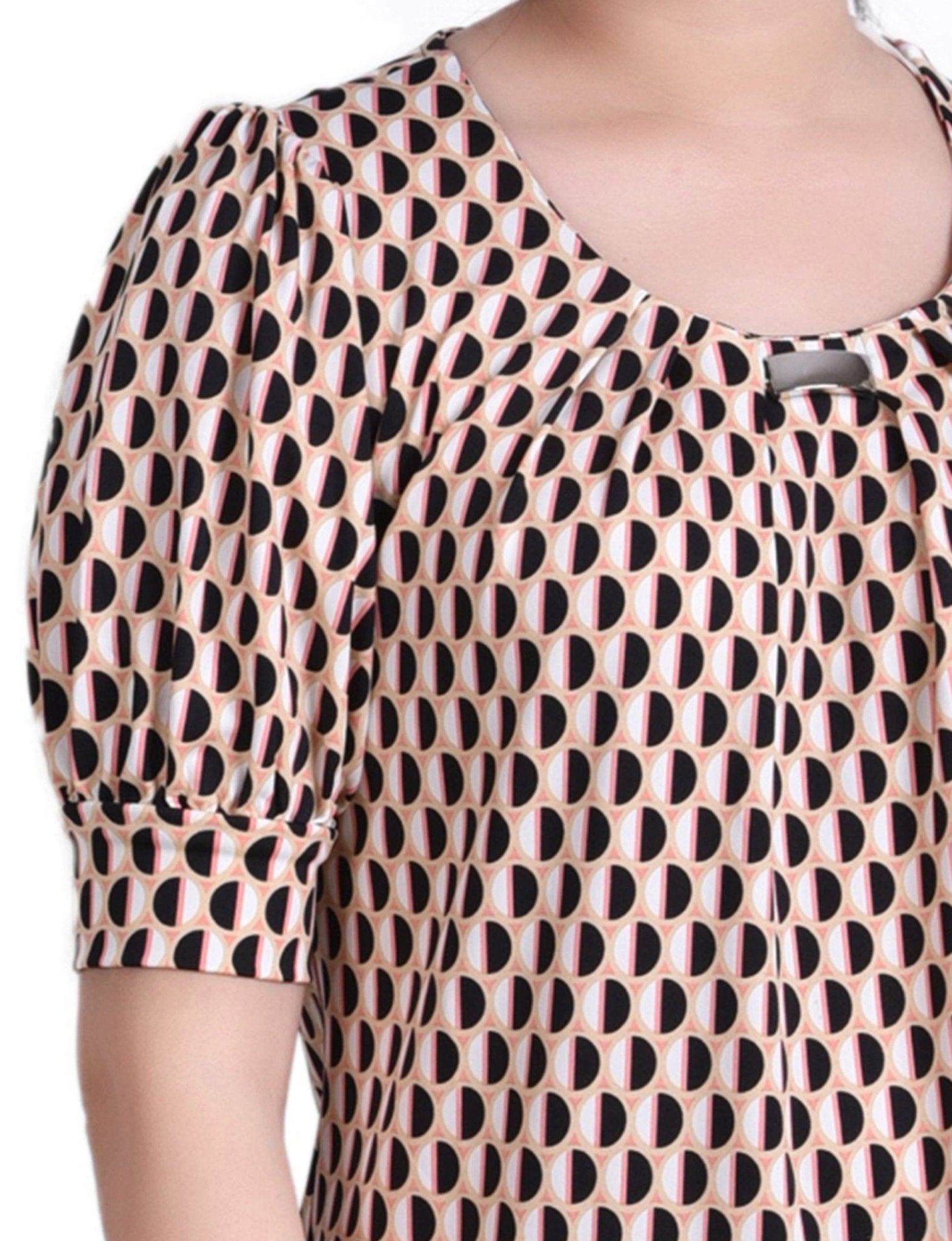 Geo Round Short Sleeve Balloon Sleeve Top - Petite