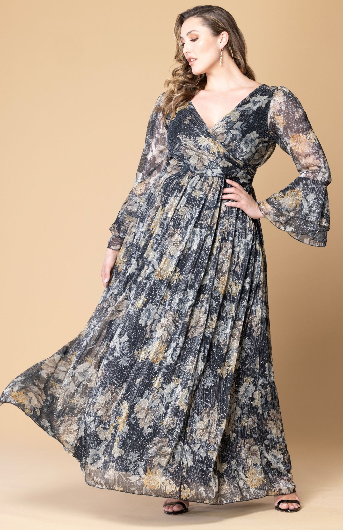 Gilded Glamour Long Sleeve Evening Gown - Plus