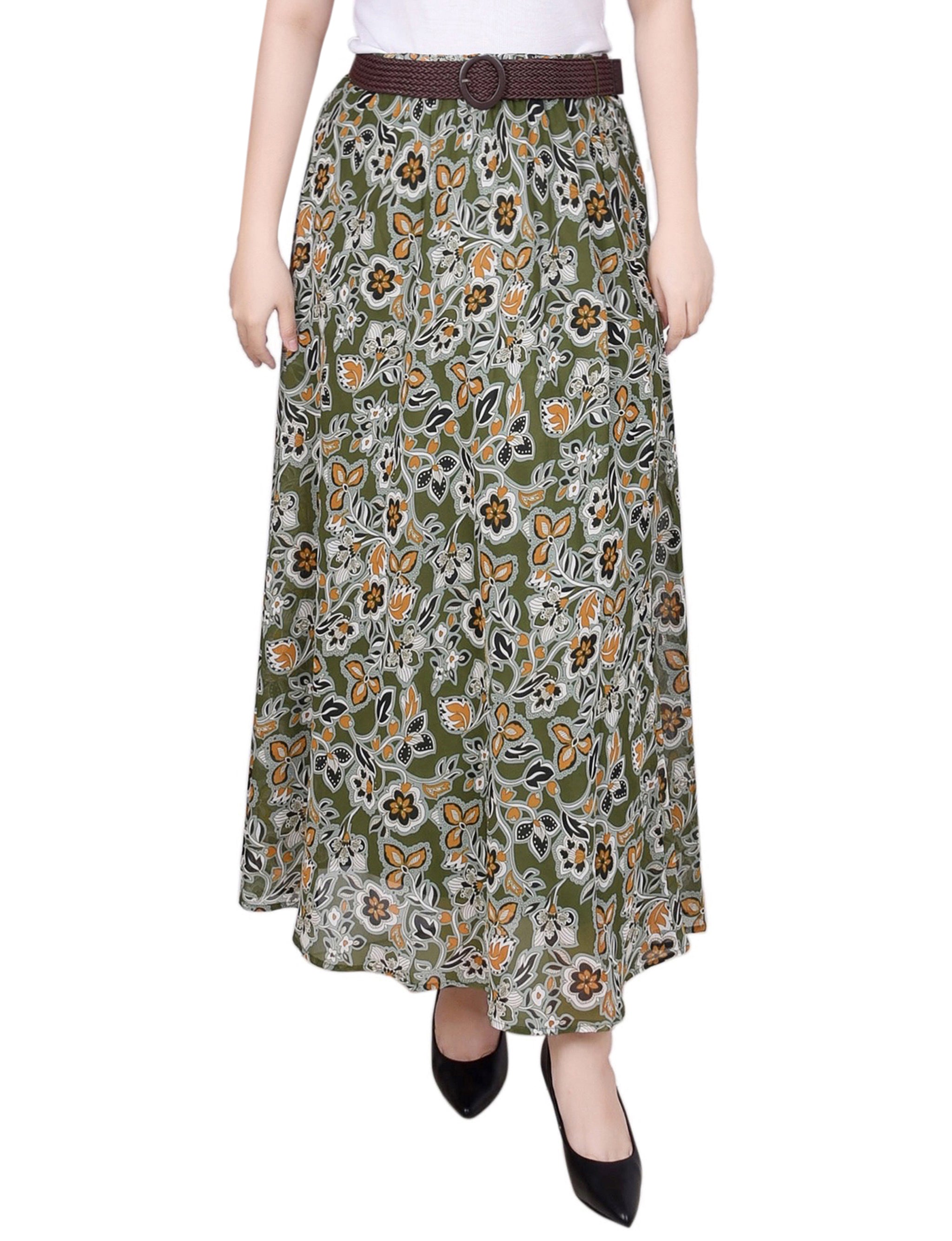 Green Covine Chiffon Maxi Skirt - Petite