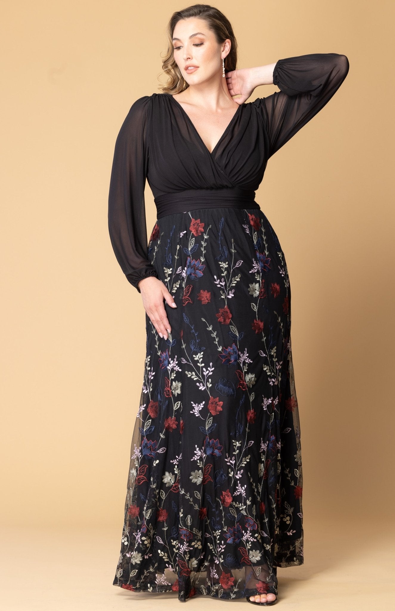 Isabella Embroidered Mesh Gown - Plus