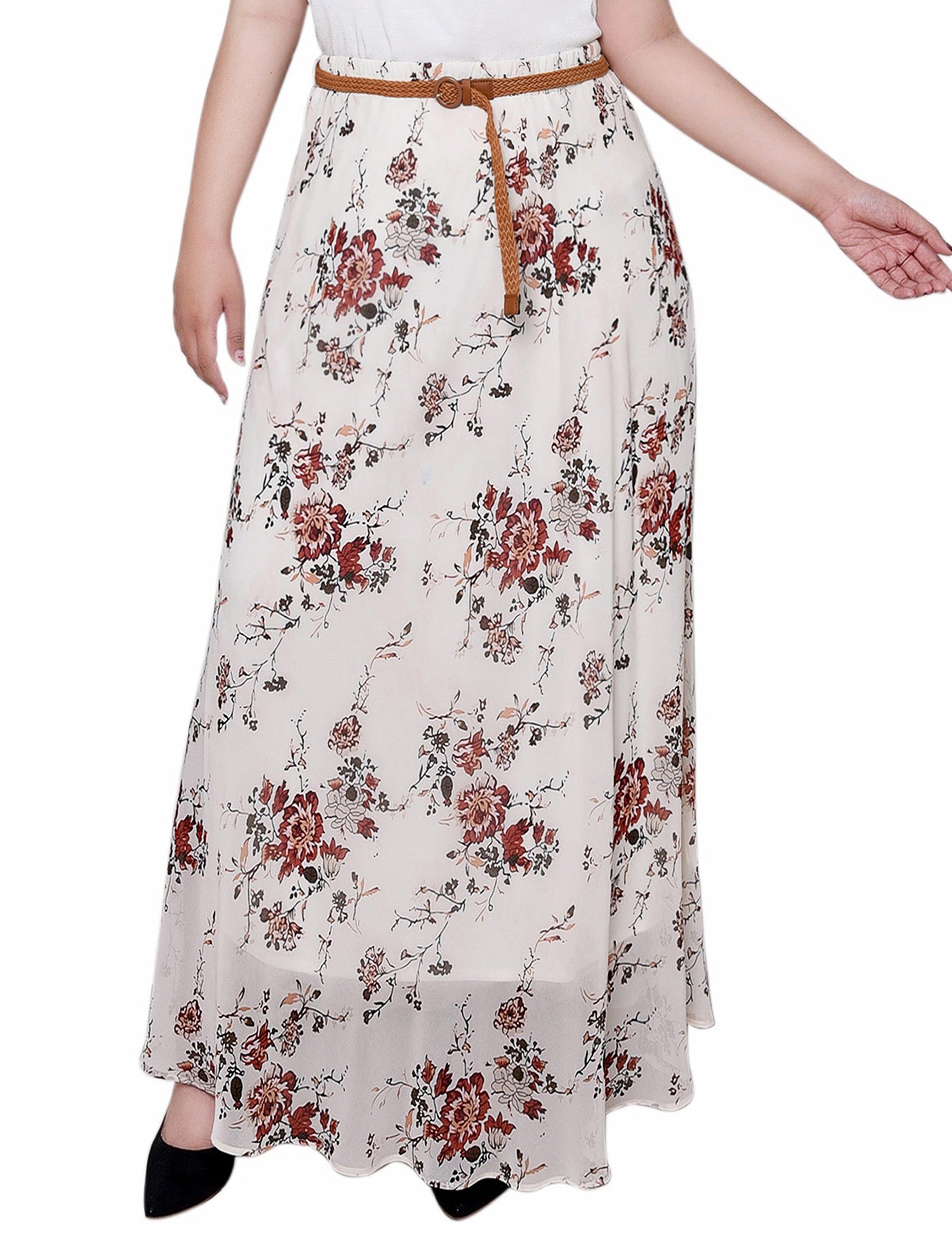 Ivory Floral Chiffon Maxi Skirt - Plus