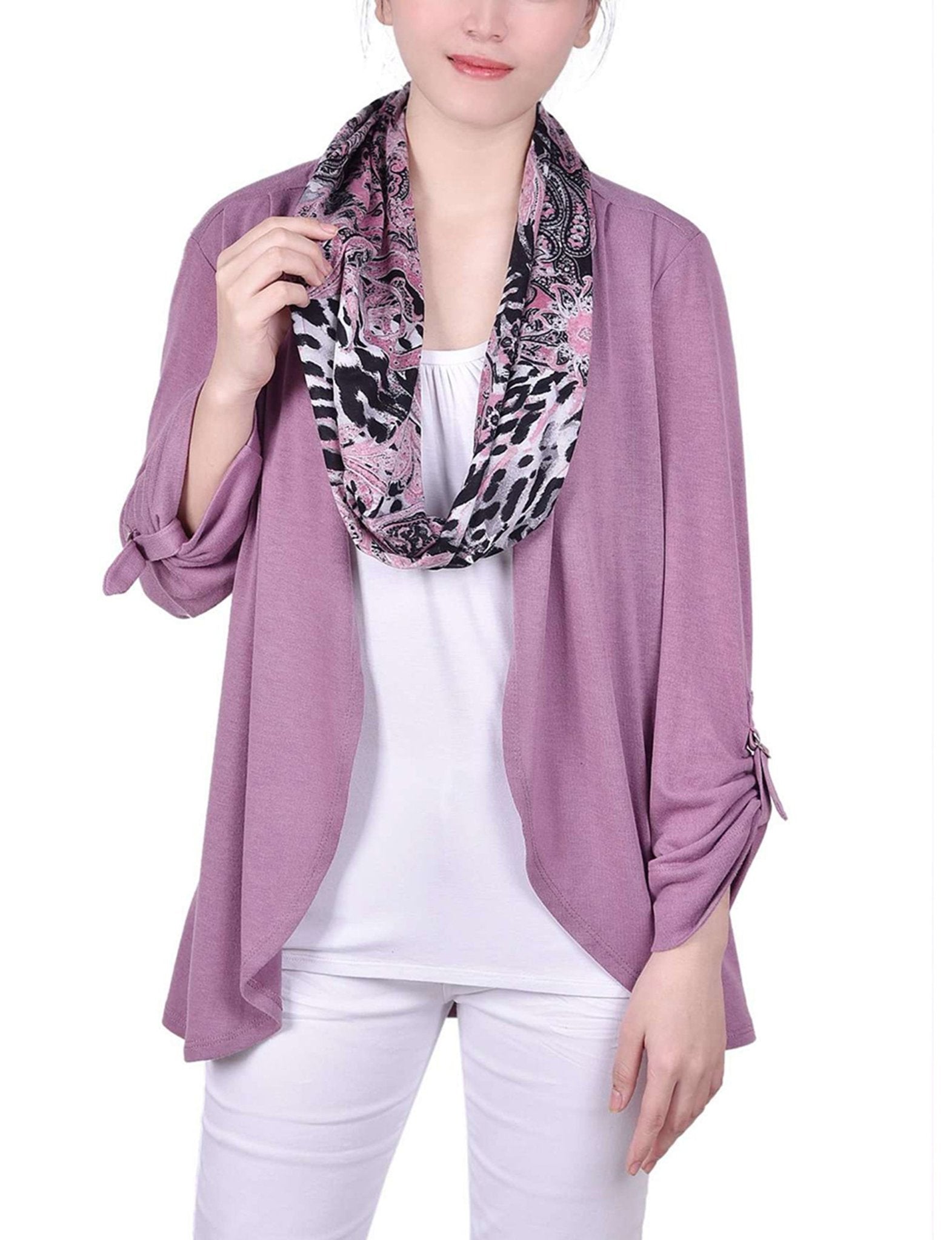 Lilac Dippindotrio 3/4 Sleeve Blouse With Necklace - Petite
