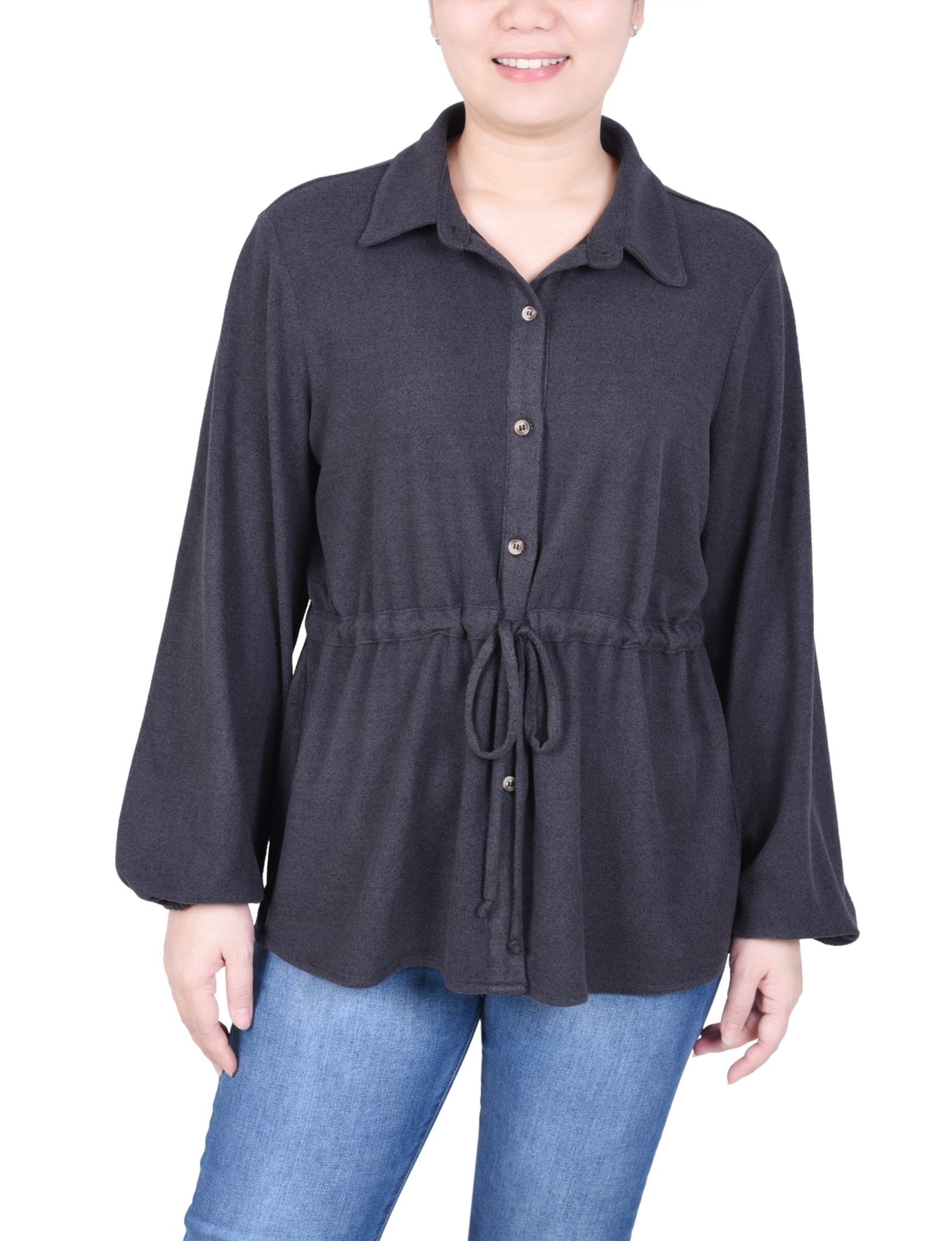 Long Dolman Sleeve Drawstring-Waist Tunic Top - Petite