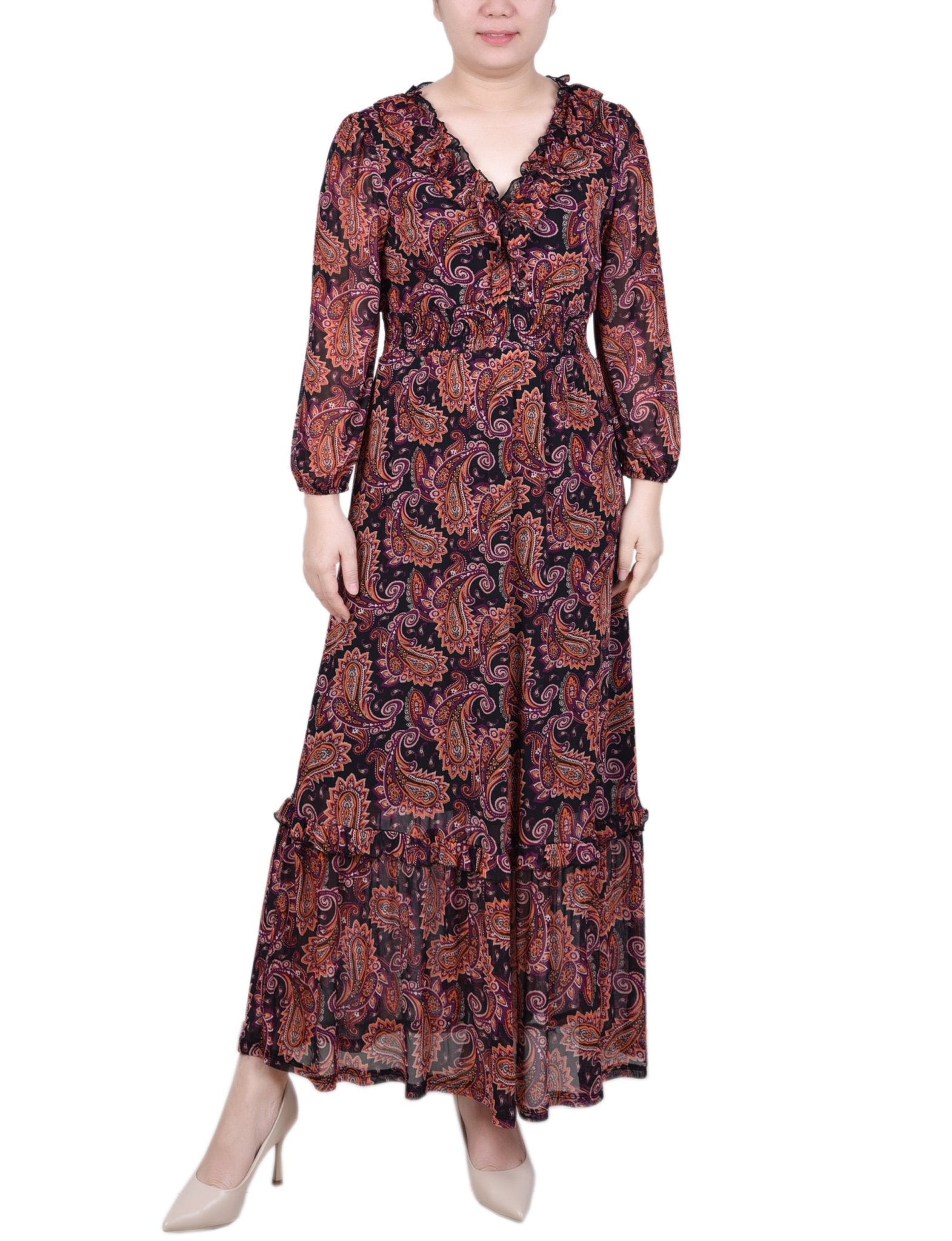 Long Sleeve Mesh Maxi Dress - Petite