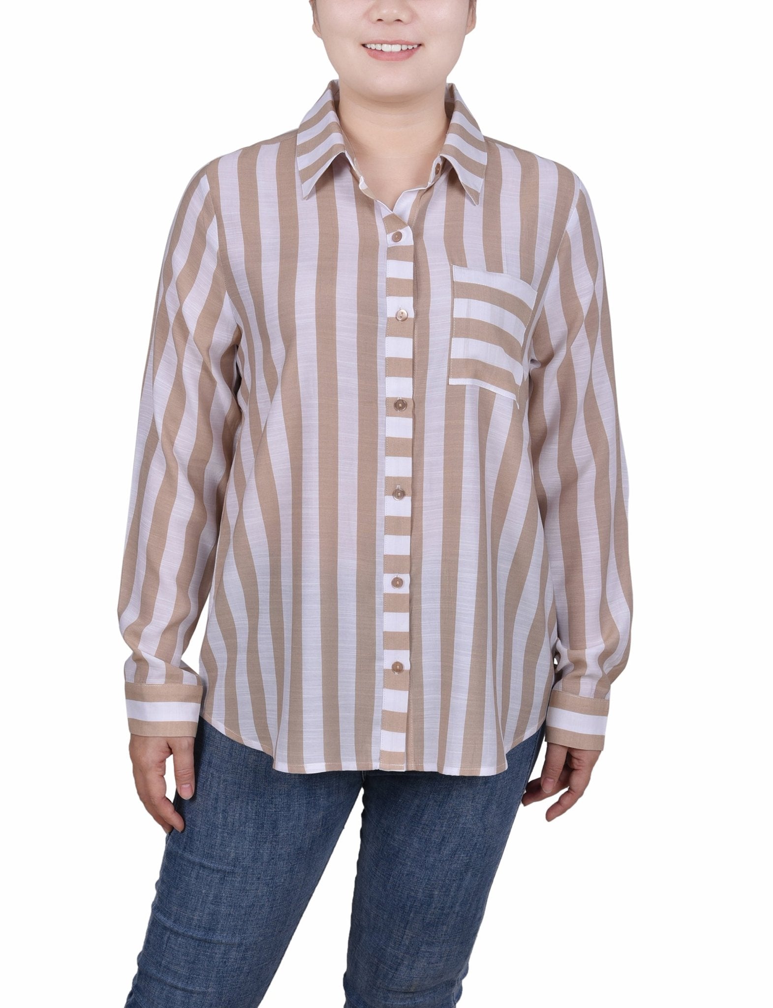 Long Sleeve Striped Blouse - Petite