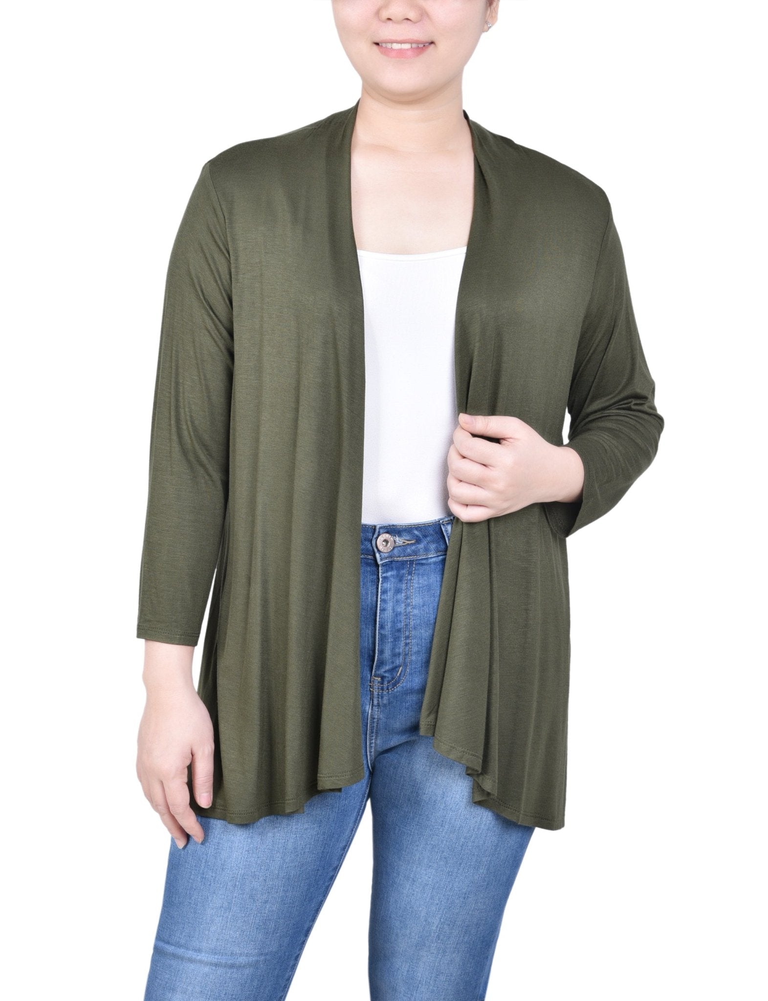 3/4 Length Sleeve Solid Cardigan - Petite