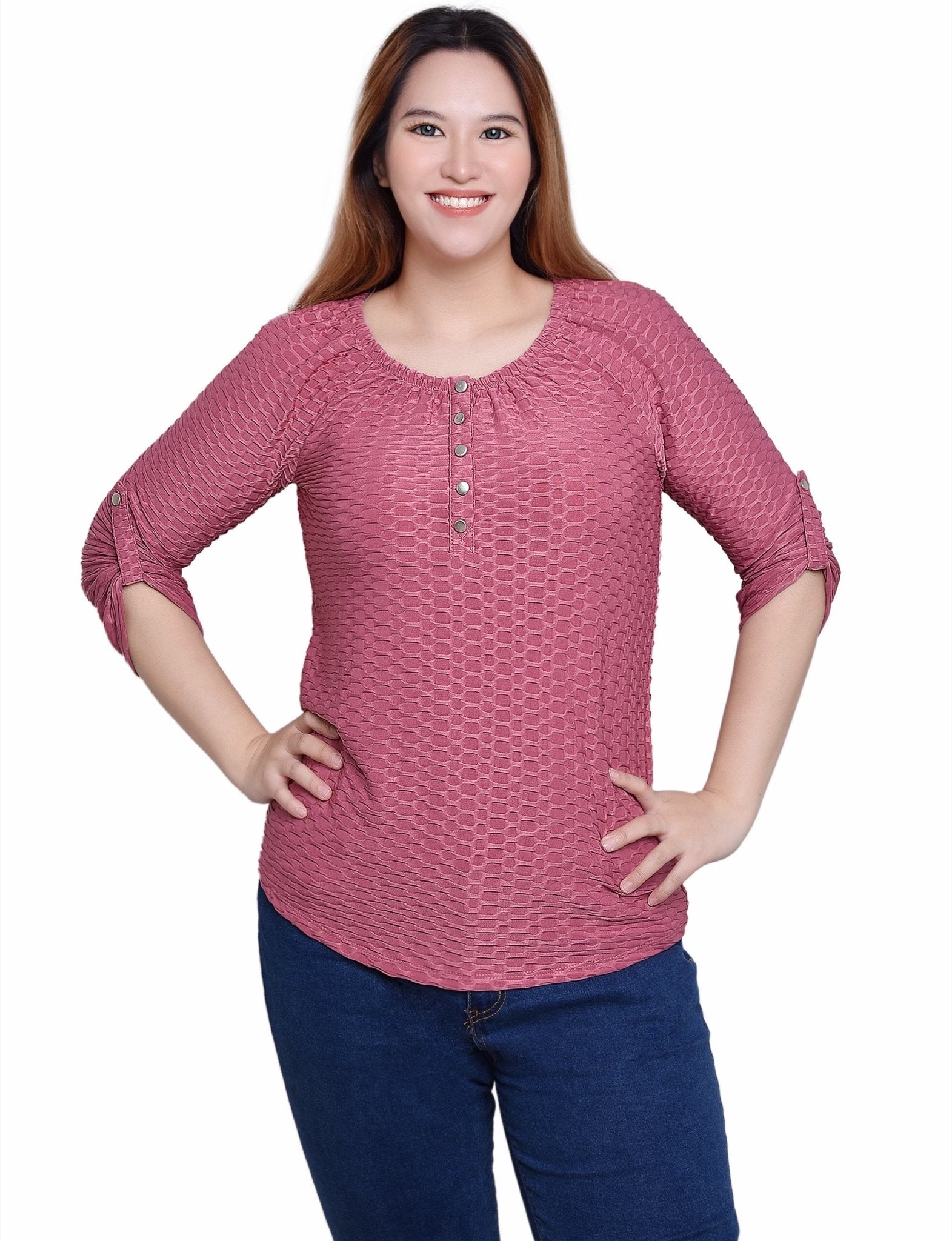 Mauve 3/4 Sleeve Blouse With Necklace - Petite