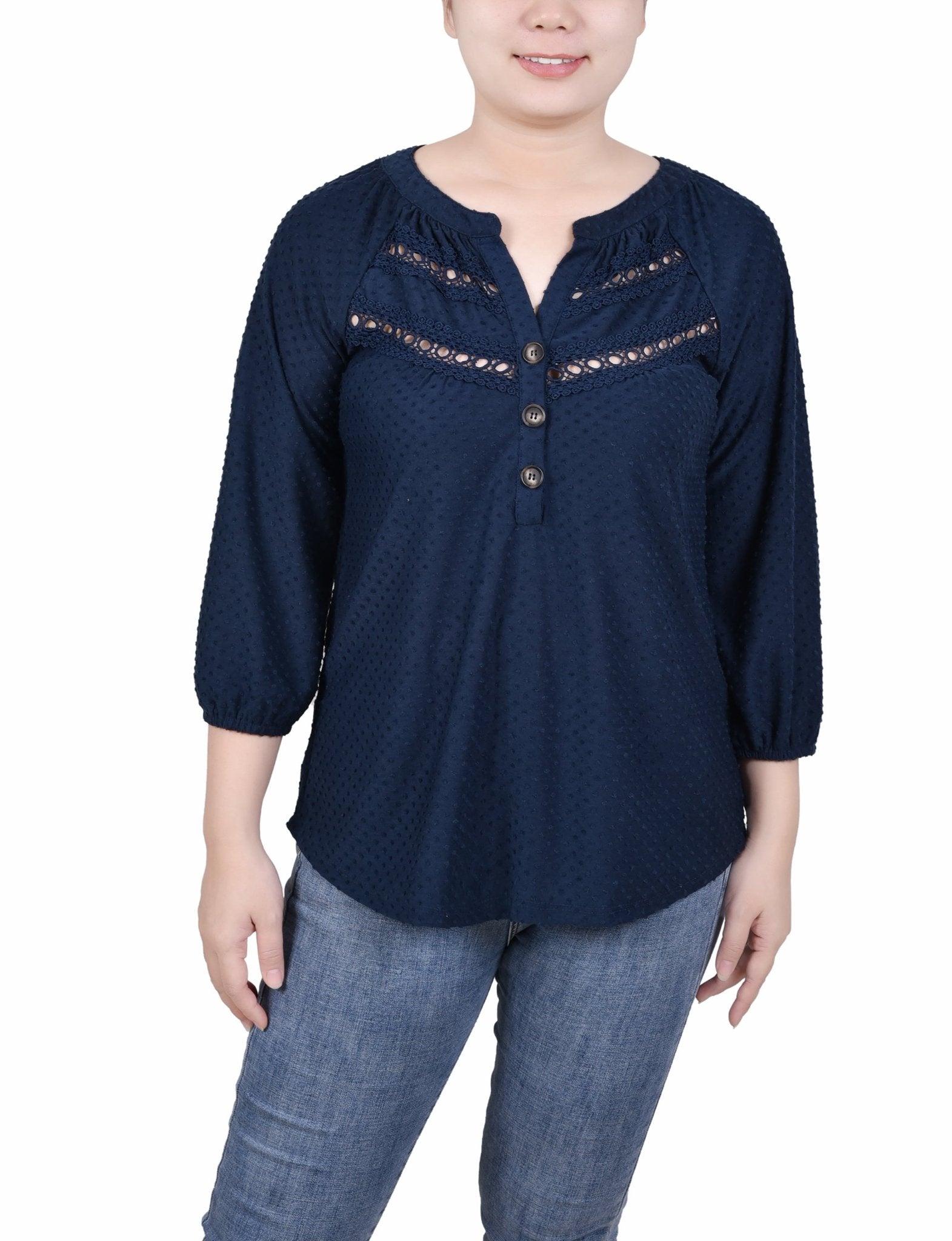 3/4 Length Sleeve Swiss Dot Top - Petite