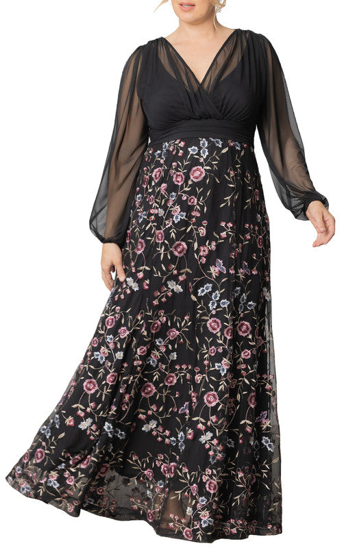 Moonlit Garden Isabella Embroidered Mesh Gown - Plus