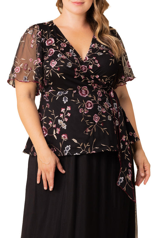 Moonlit Garden Rosalie Embroidered Wrap Top - Plus