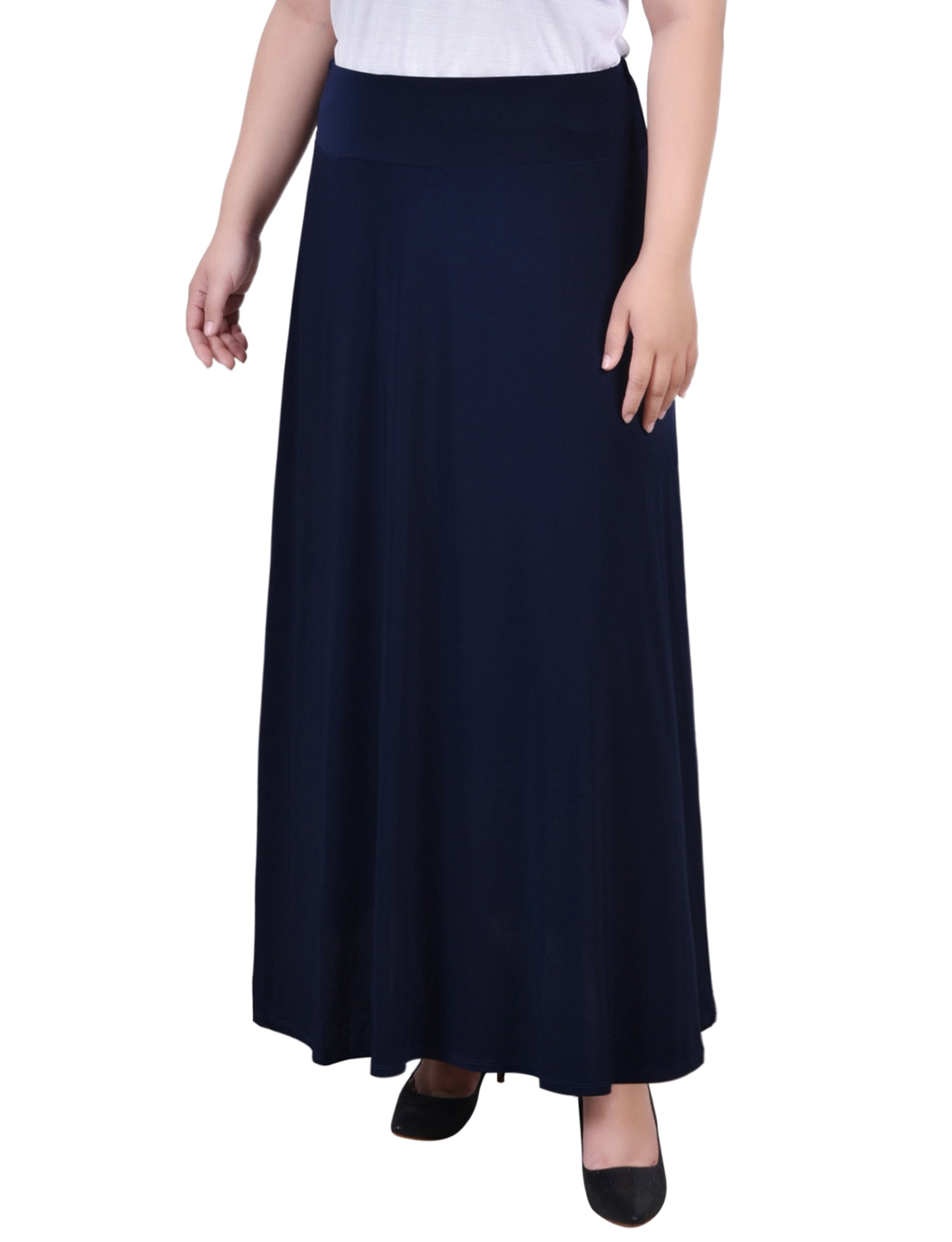 Navy Wide Yoked Maxi Skirt - Plus