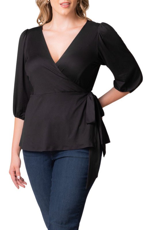 Nina 3/4 Sleeve Wrap Top - Plus