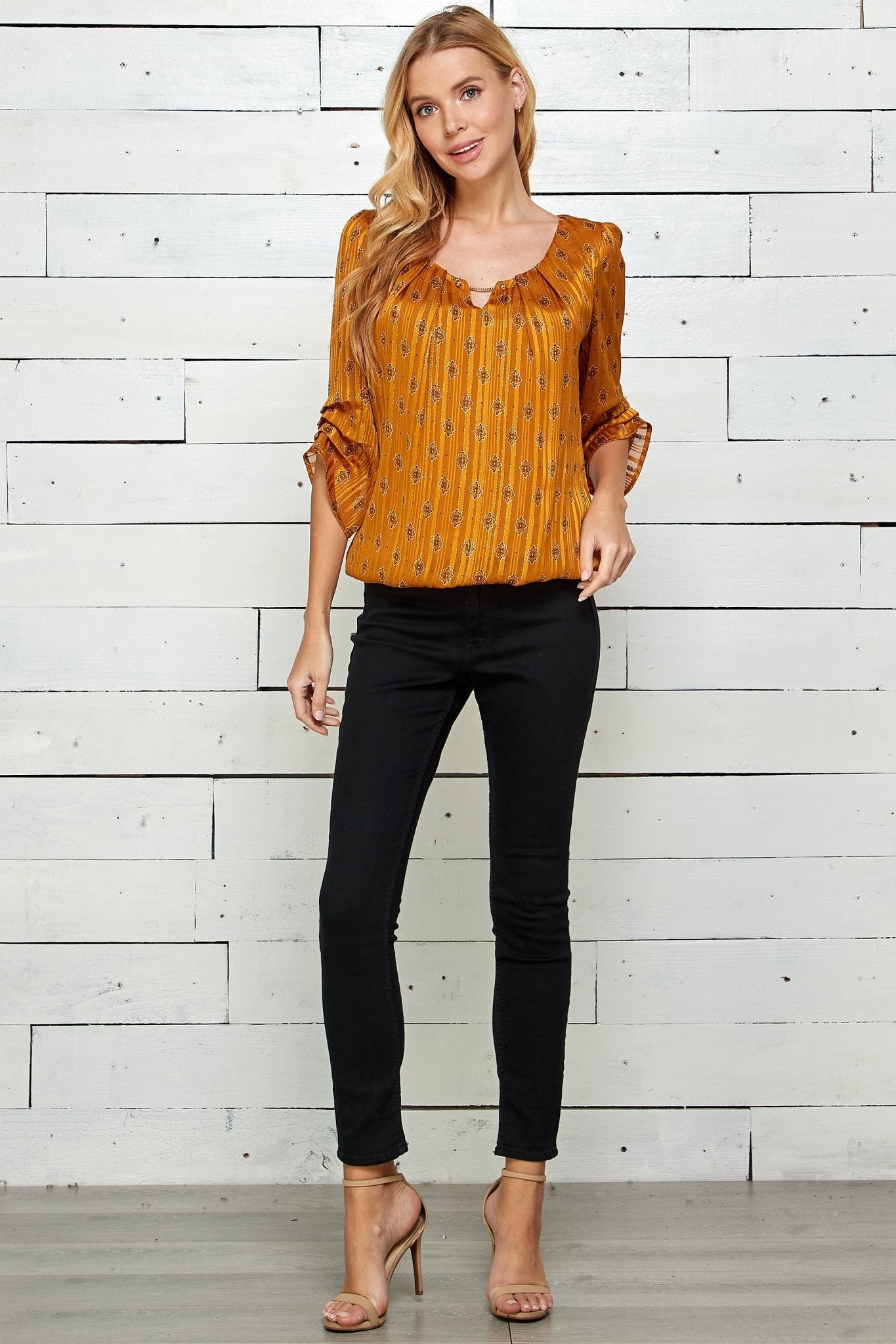 Orange 3/4 Sleeve Bubble Blouse