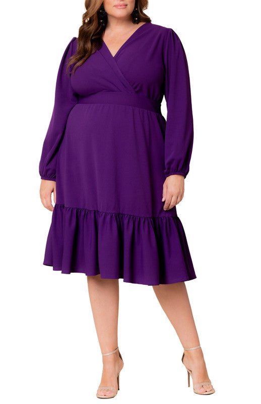 Portia Solid Long Sleeve Cocktail Dress - Plus