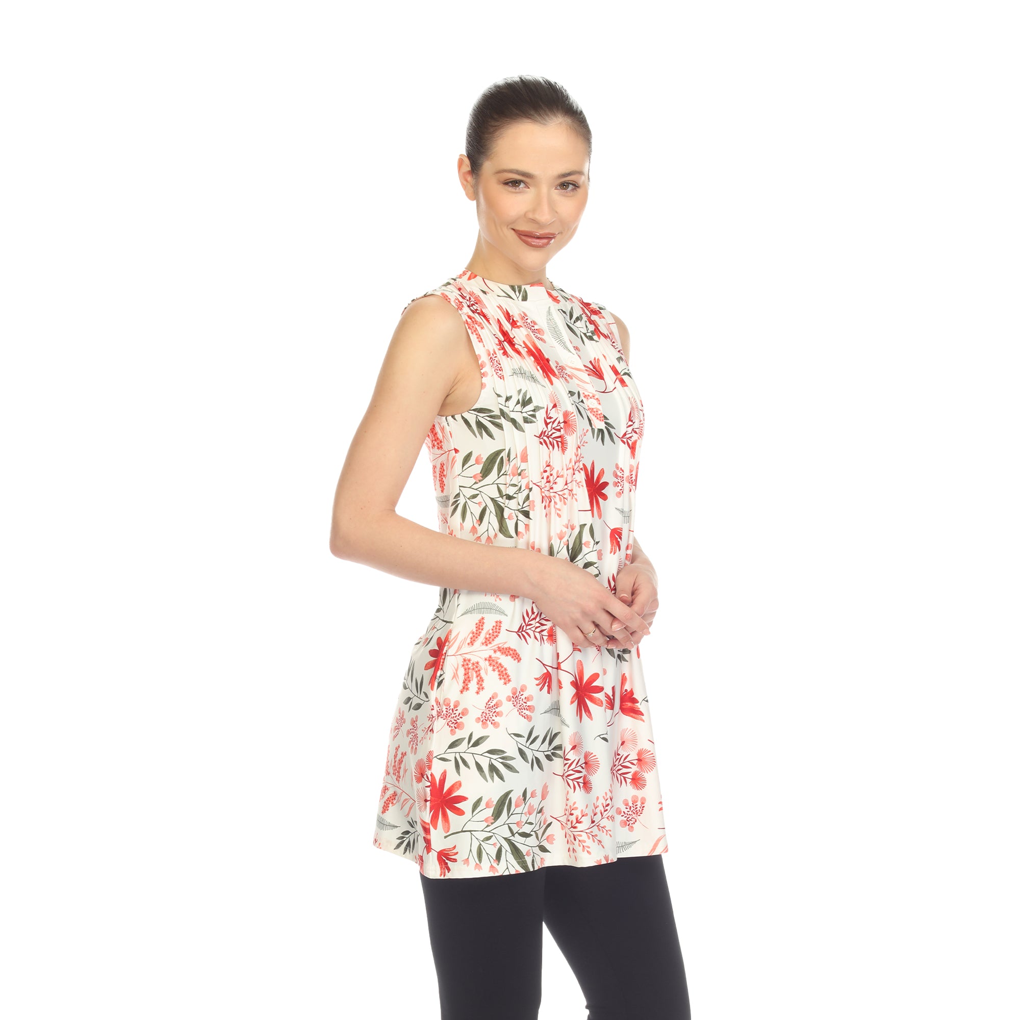 Red Floral Sleeveless Tunic Top