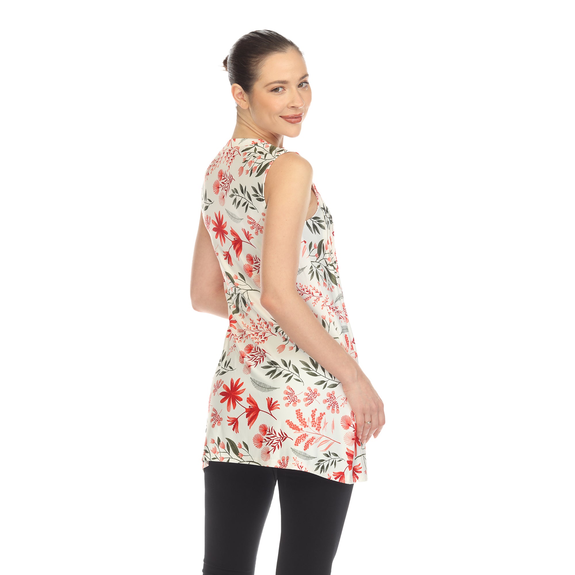 Red Floral Sleeveless Tunic Top