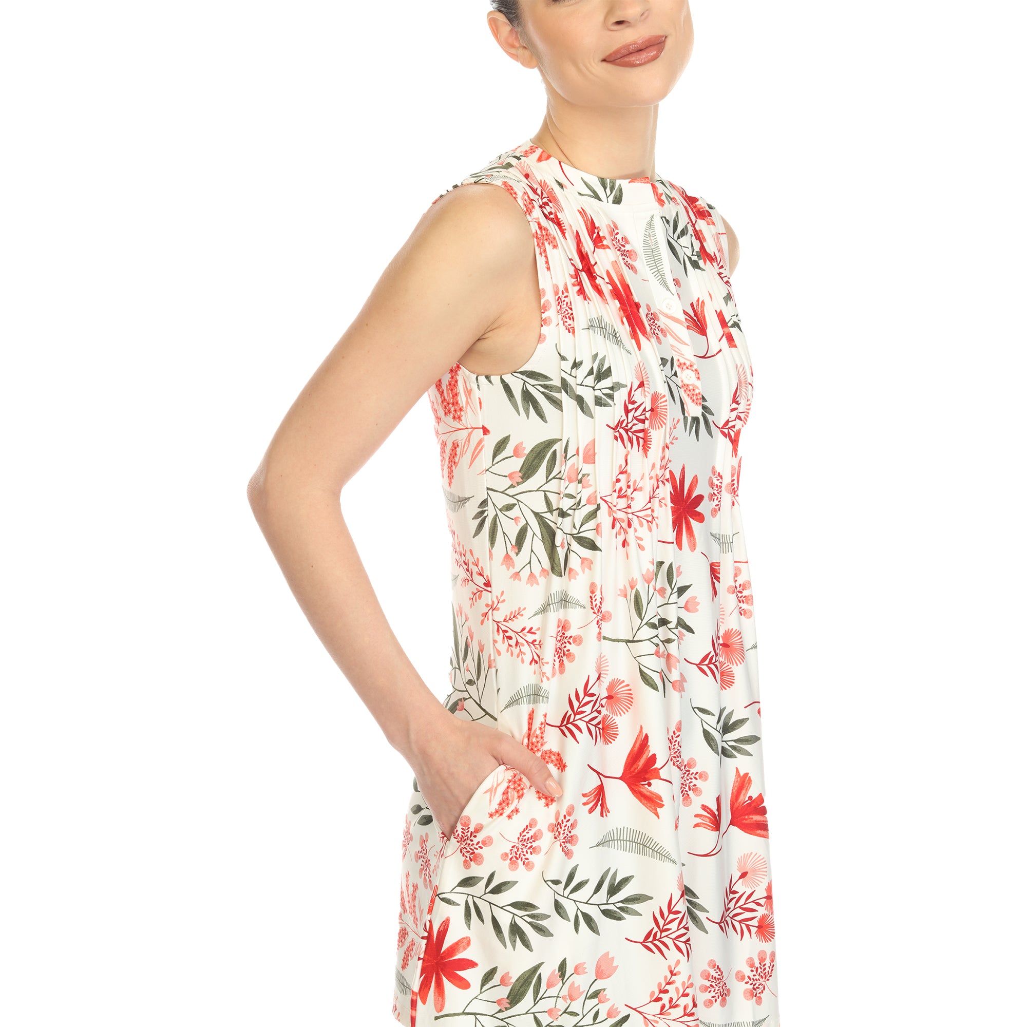 Red Floral Sleeveless Tunic Top