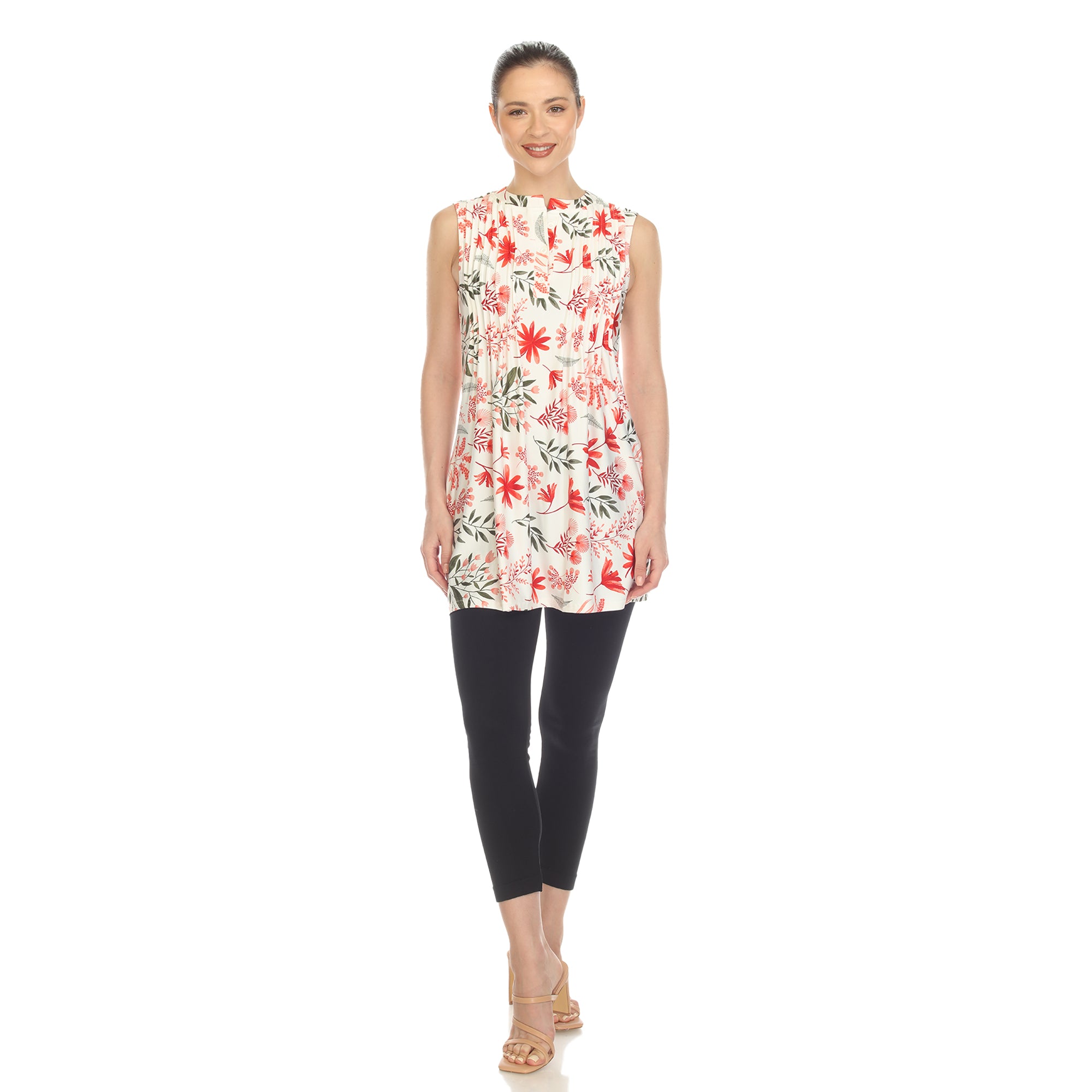 Red Floral Sleeveless Tunic Top