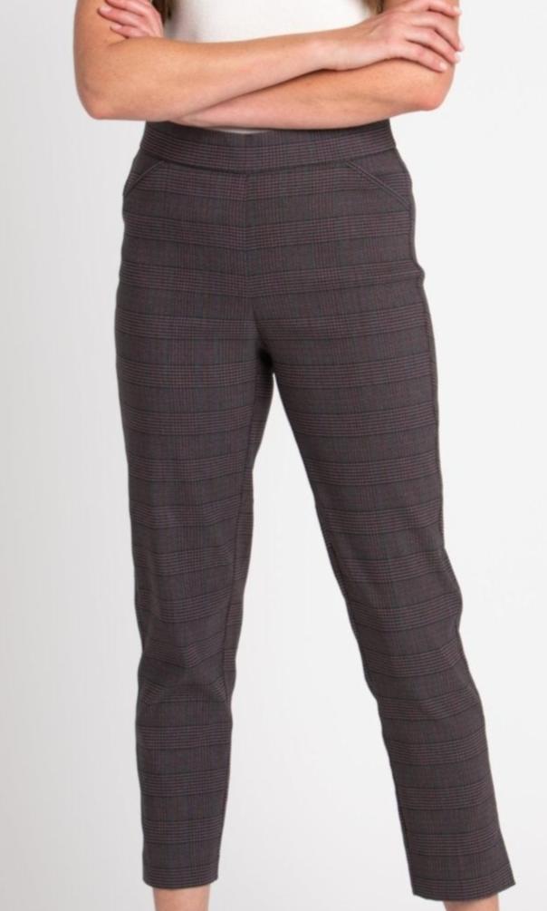 Roz & Ali Millennium Wine Plaid Pull On Ankle Pants