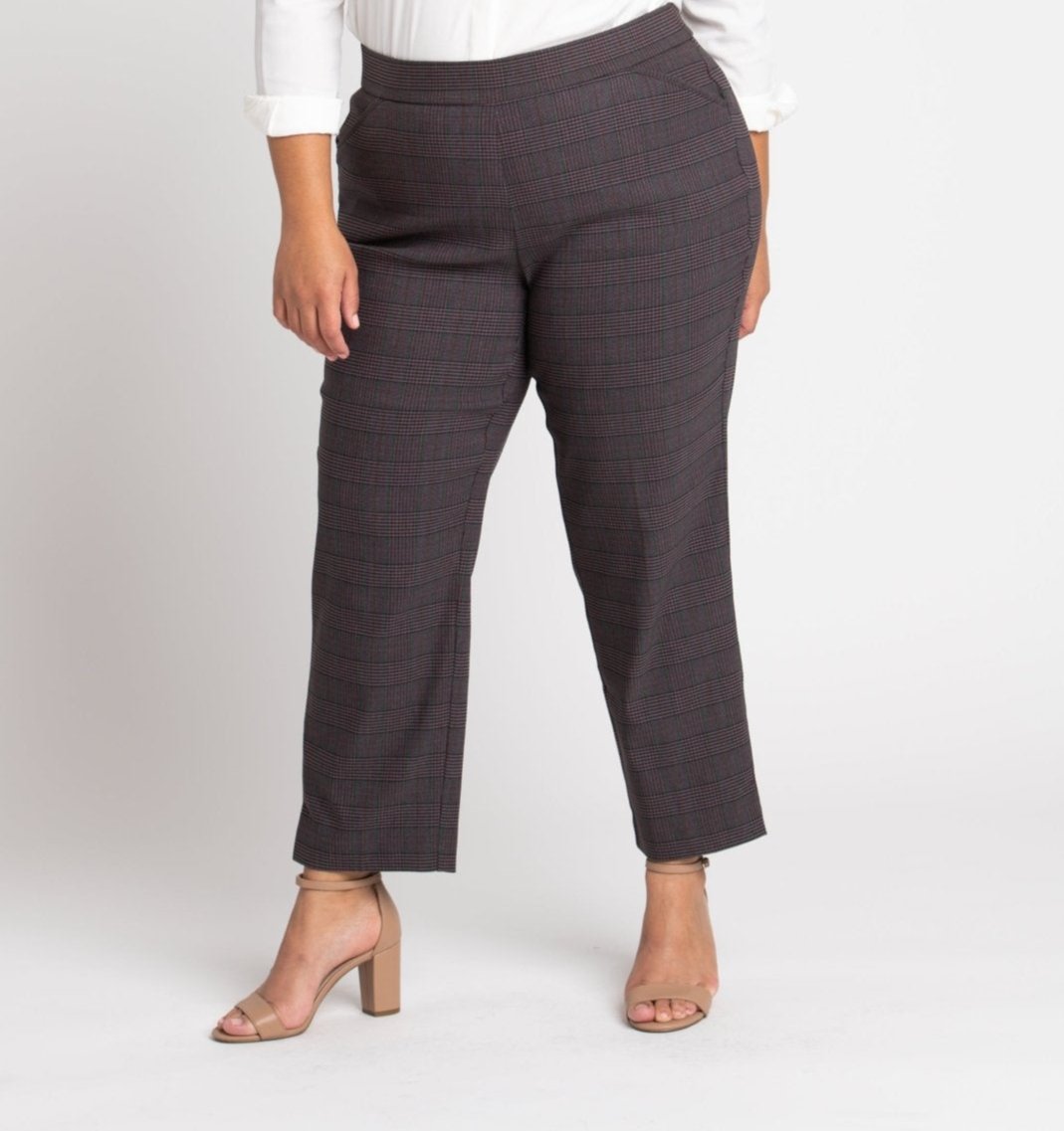 Roz & Ali Millennium Wine Plaid Pull On Ankle Pants - Plus
