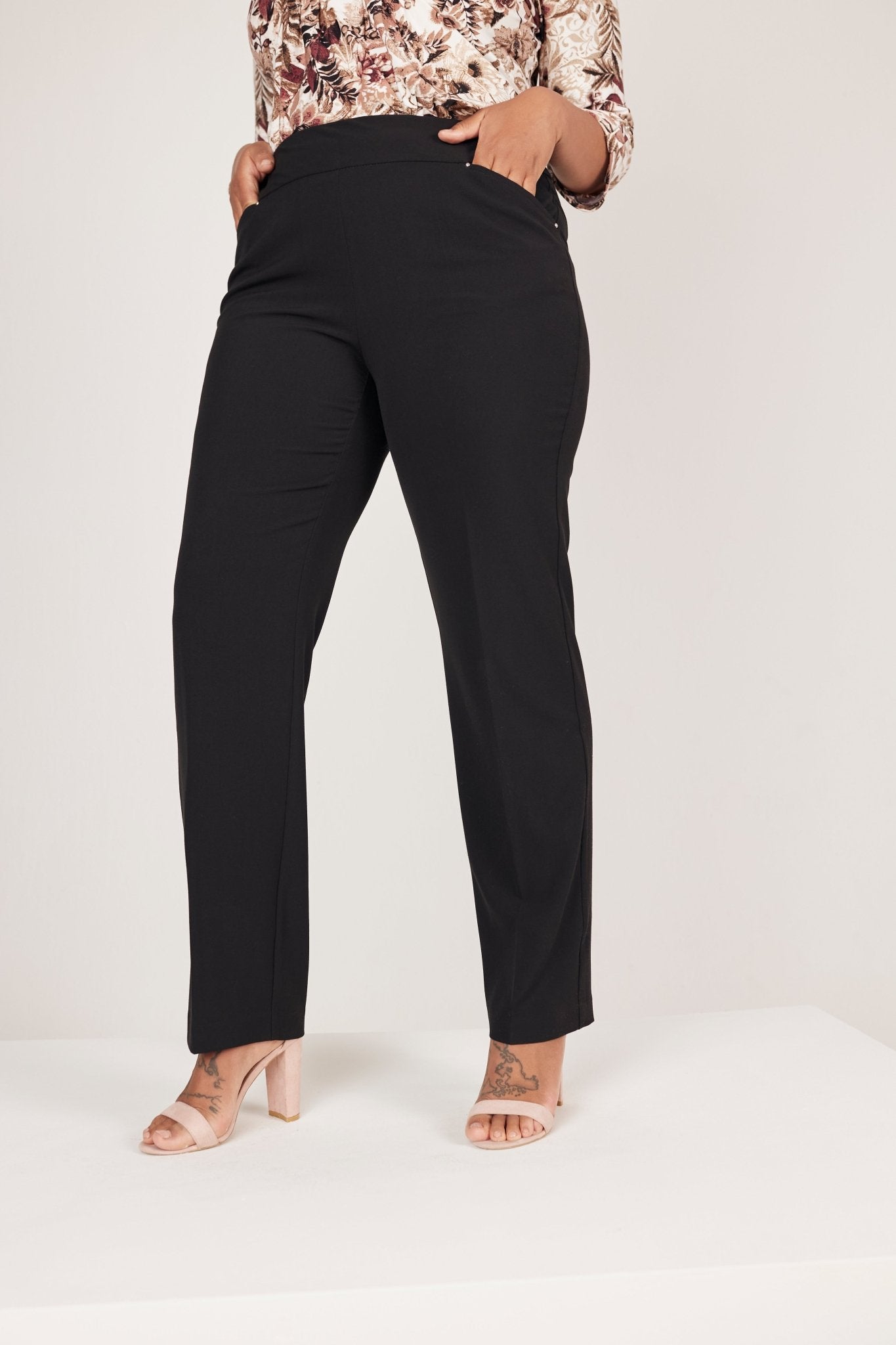 Roz & Ali Secret Agent Pull On Tummy Control Pants Cateye Pockets With Rivets - Plus