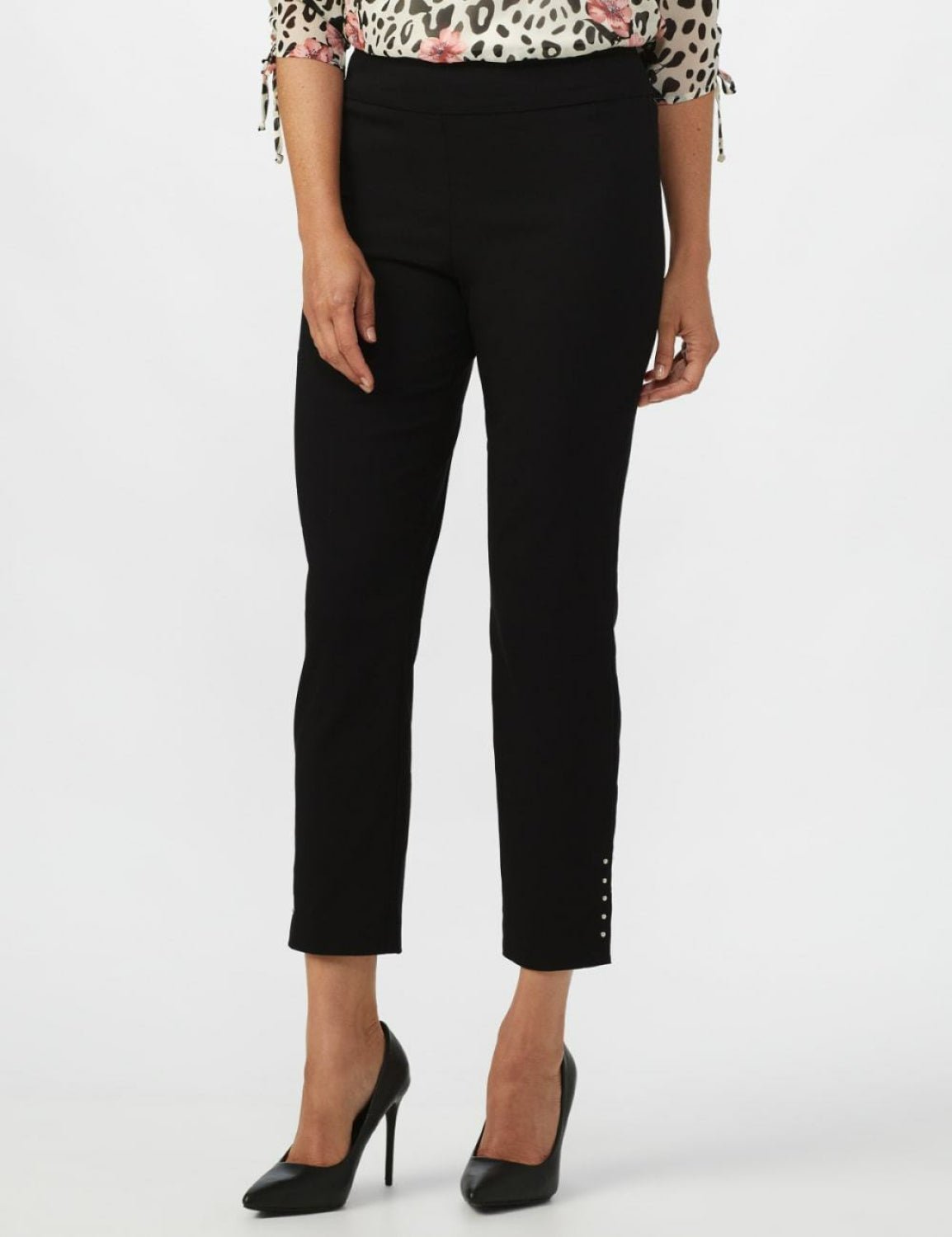 Roz & Ali Solid Millennium Tummy Panel Pull On Ankle Pants With Rivet Trim Bottom - Misses