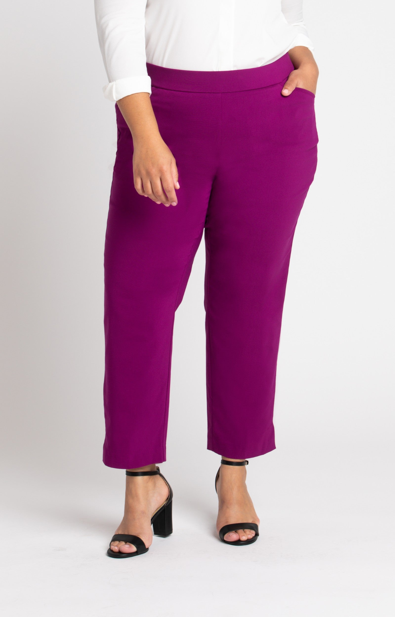 Roz & Ali Superstretch Magenta Pull On Ankle Pants - Plus