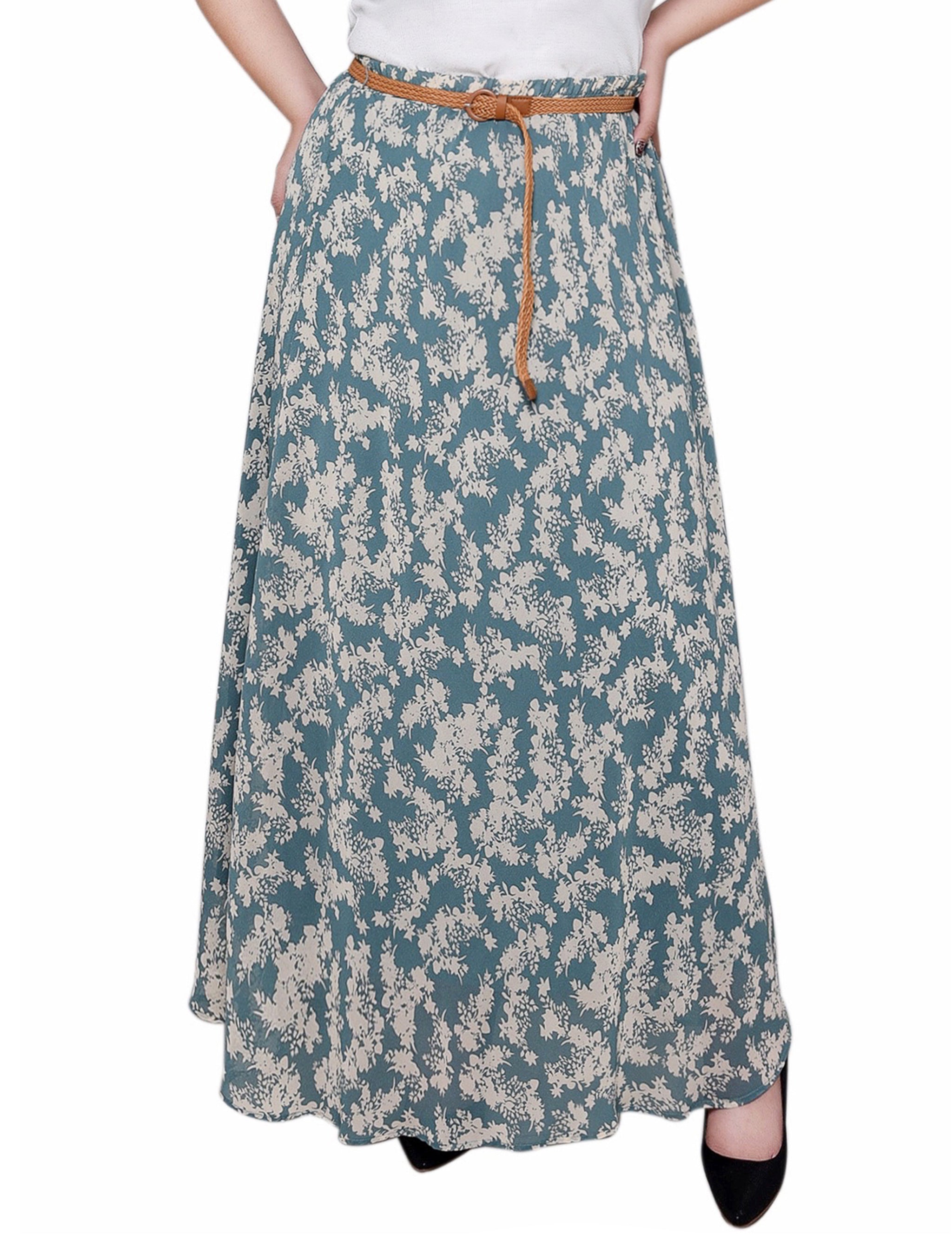 Sage Ivory Floral Chiffon Maxi Skirt - Plus