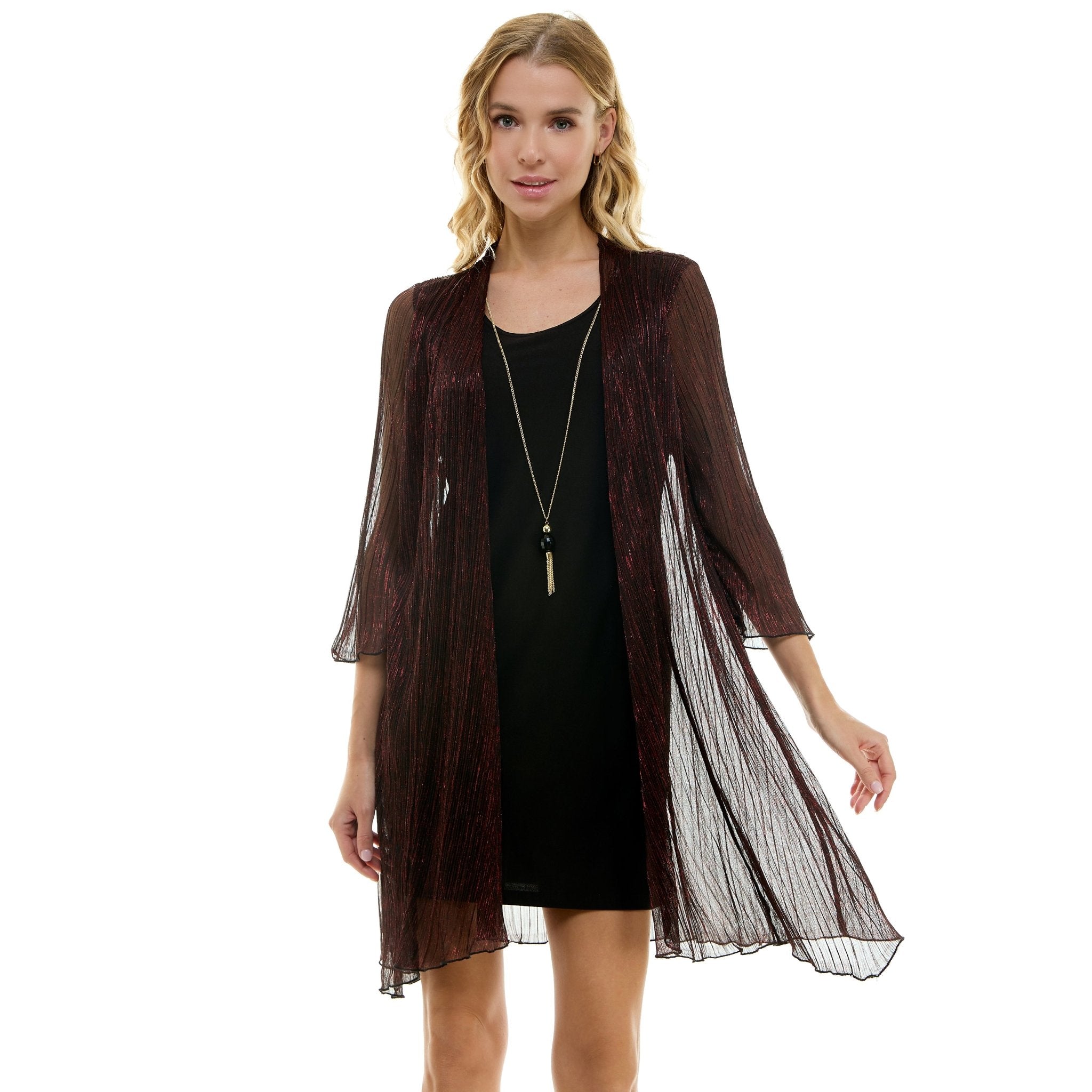 Sara Michelle 3/4 Bell Sleeve  2 Fer Dress And Necklace