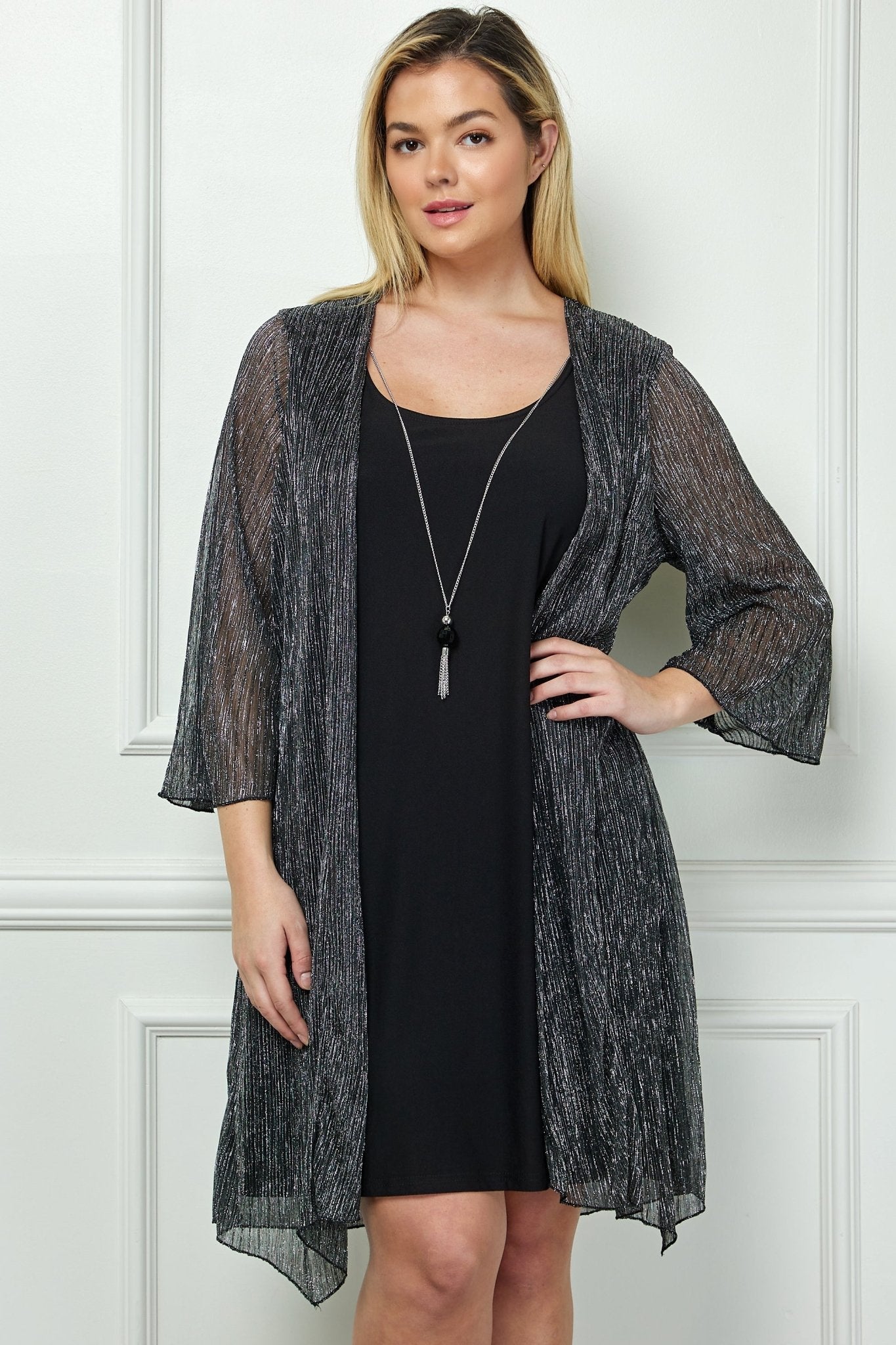 Sara Michelle 3/4 Bell Sleeve 2Fer Dress And Necklace - Plus