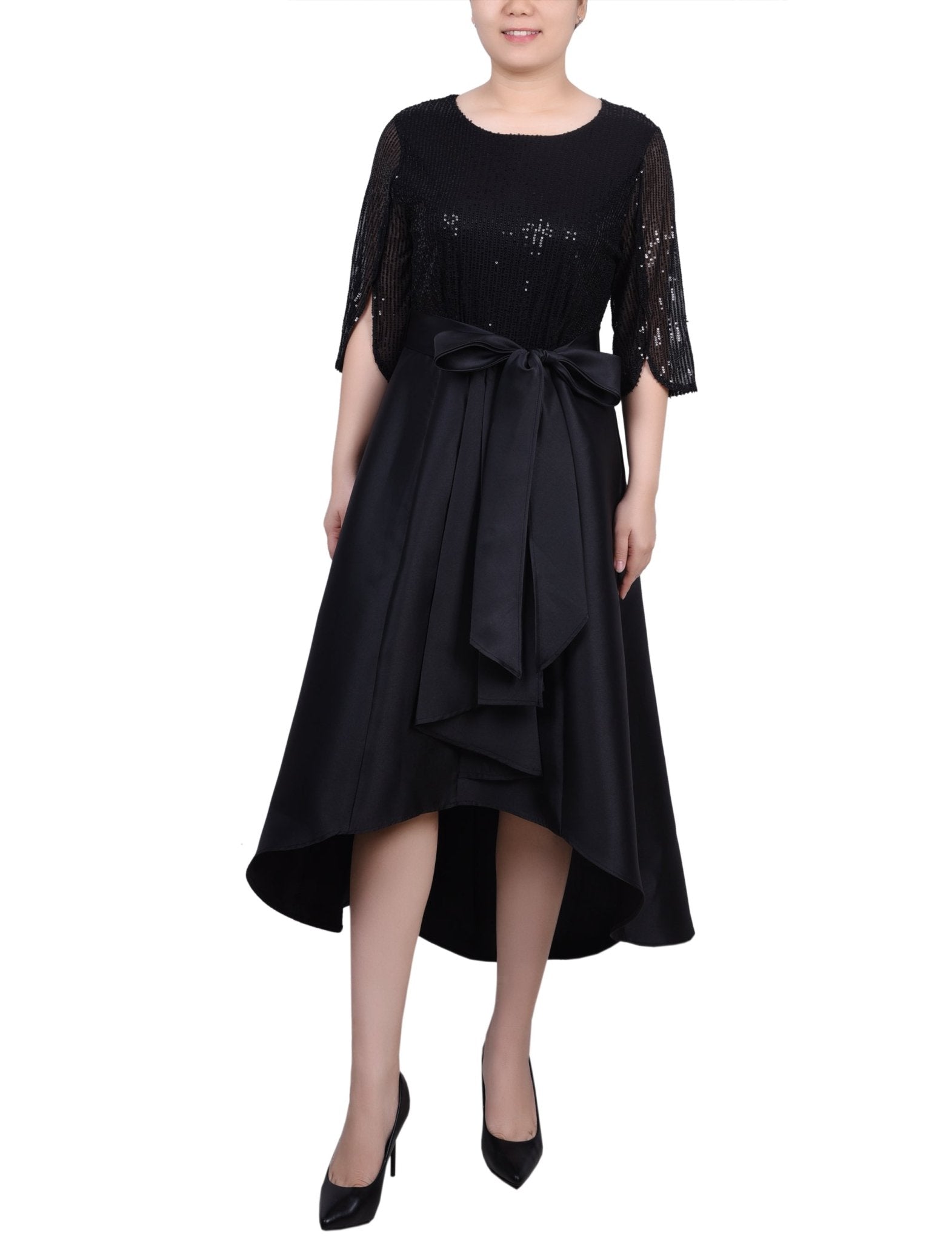 Sequin and Jacquard Holiday Dress - Petite