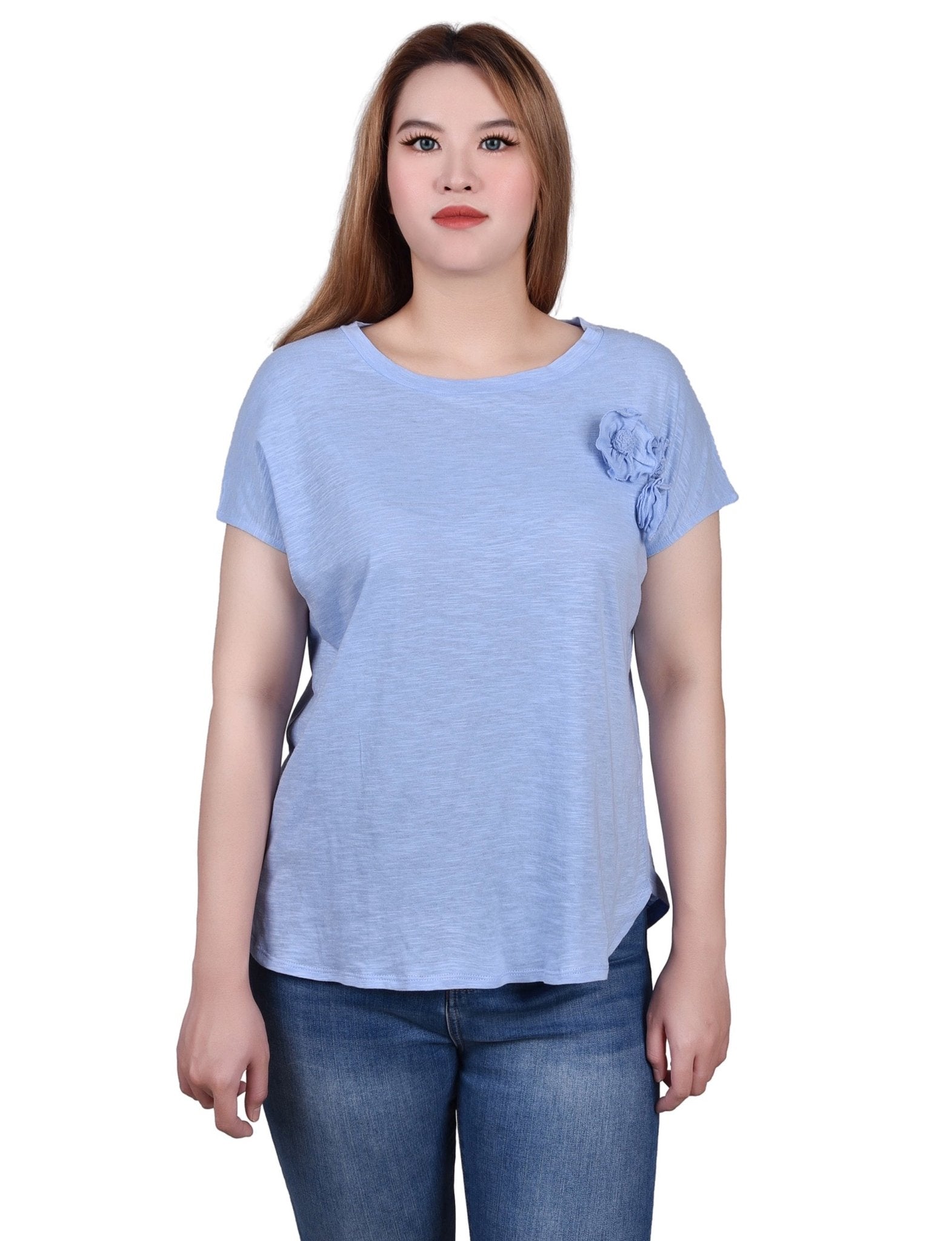 Short Sleeve Slub Knit Top - Petite