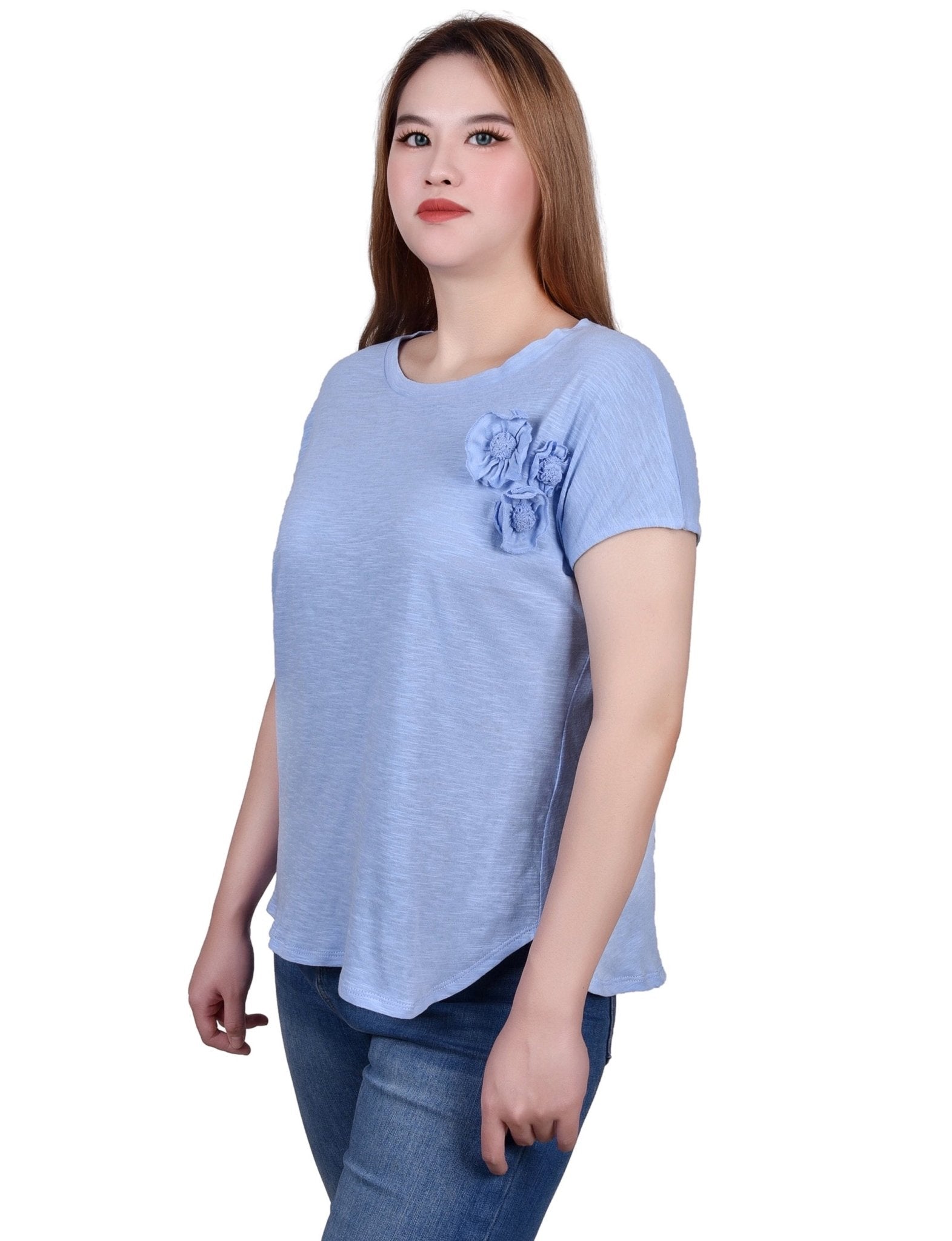Short Sleeve Slub Knit Top - Petite