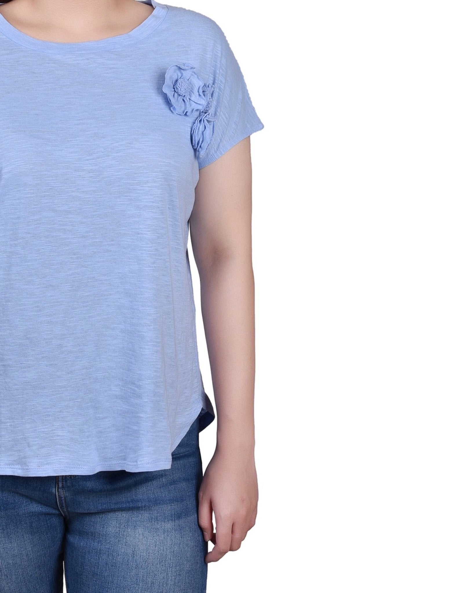 Short Sleeve Slub Knit Top - Petite