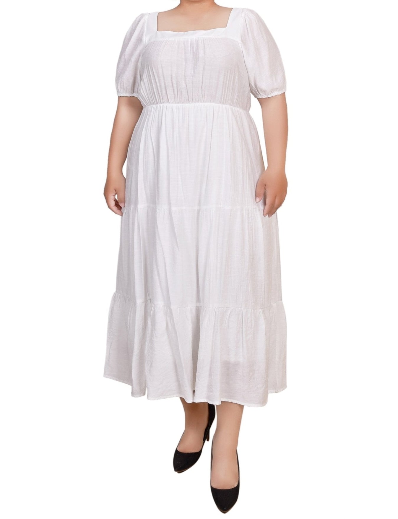 Short Sleeve Tiered Midi Dress - Plus