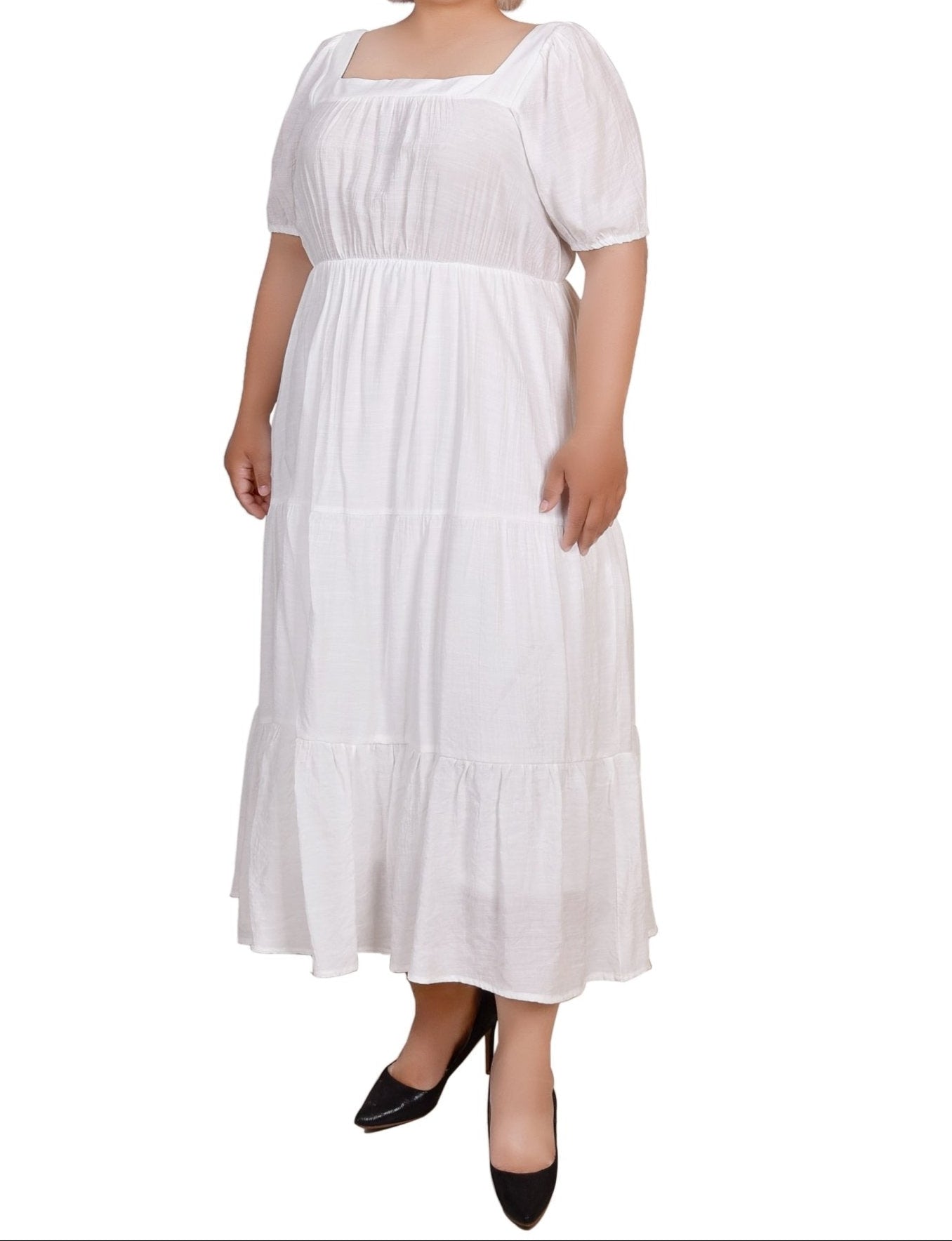 Short Sleeve Tiered Midi Dress - Plus