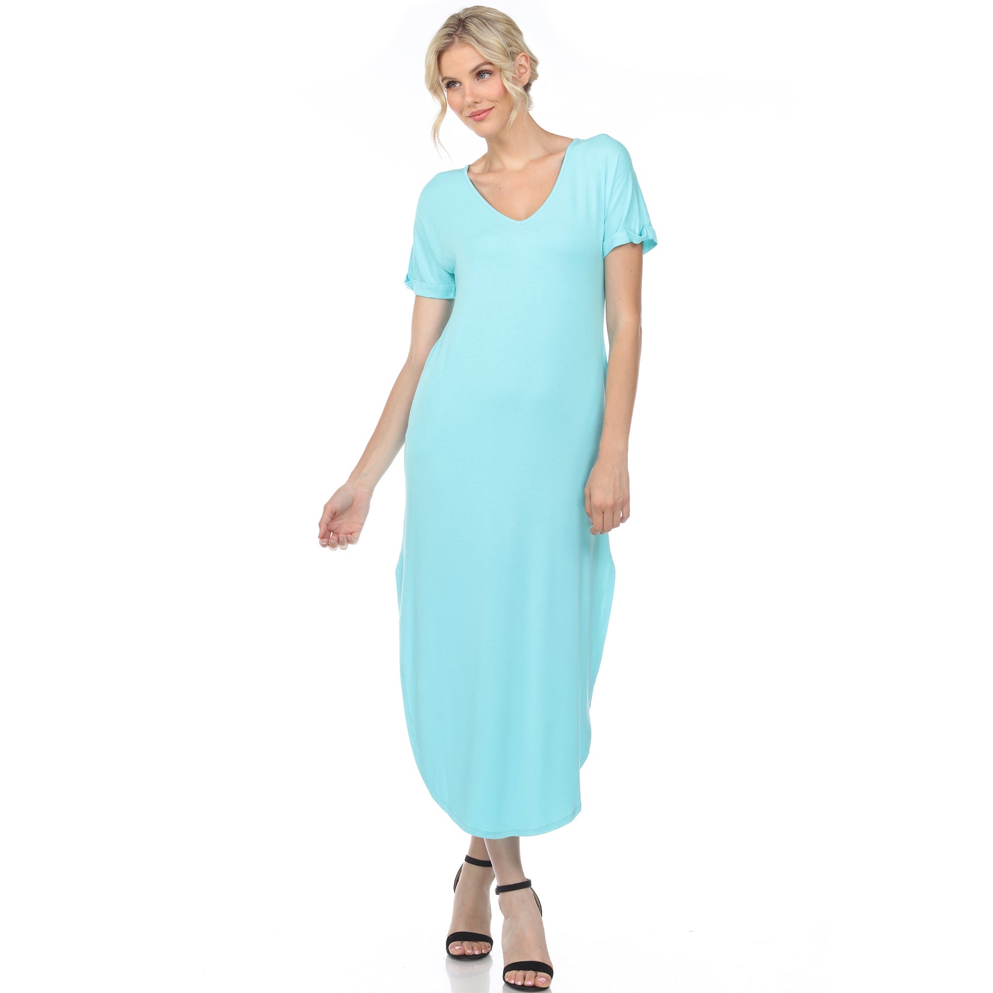 Short Sleeve V-neck Maxi Dress