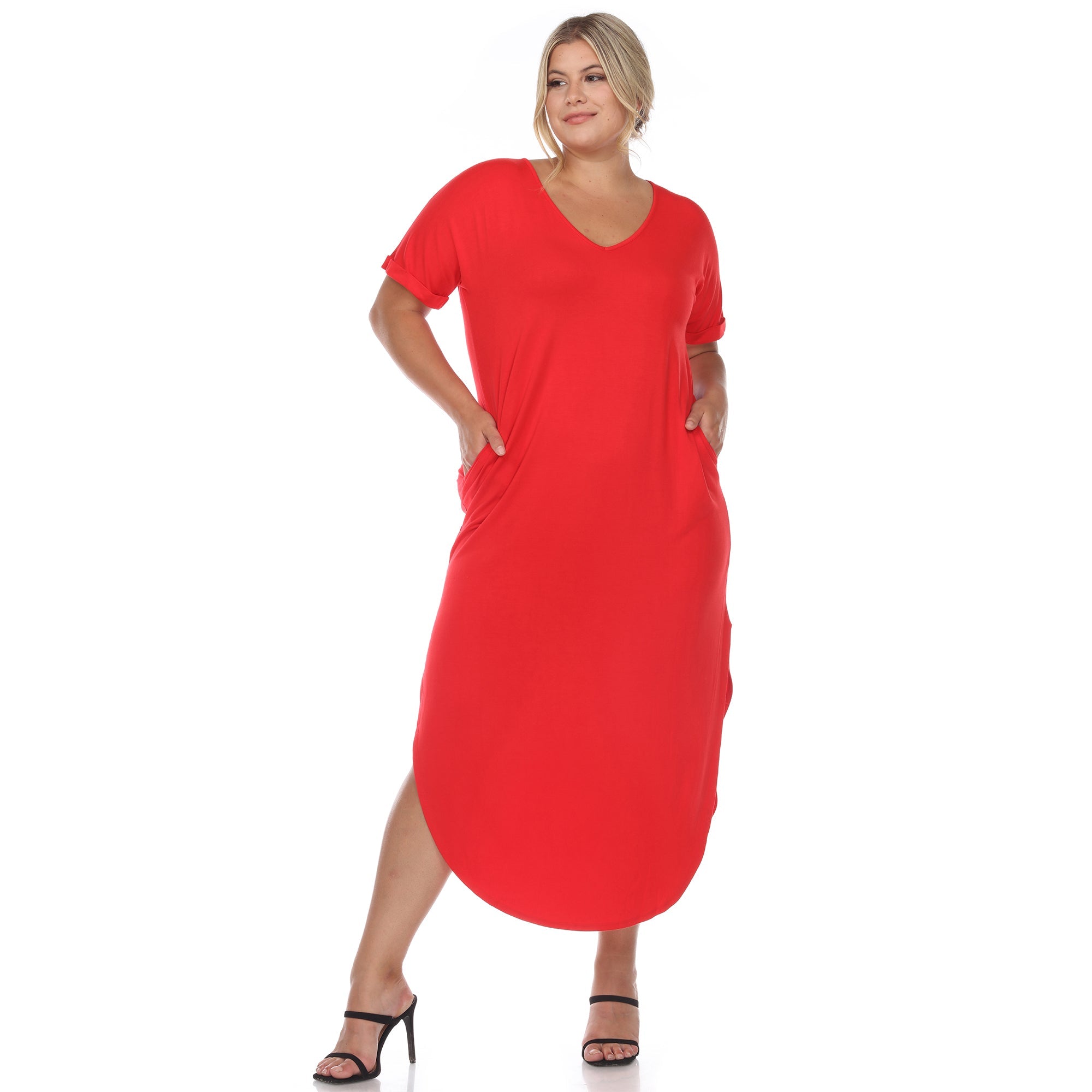 Short Sleeve V-neck Maxi Dress - Plus