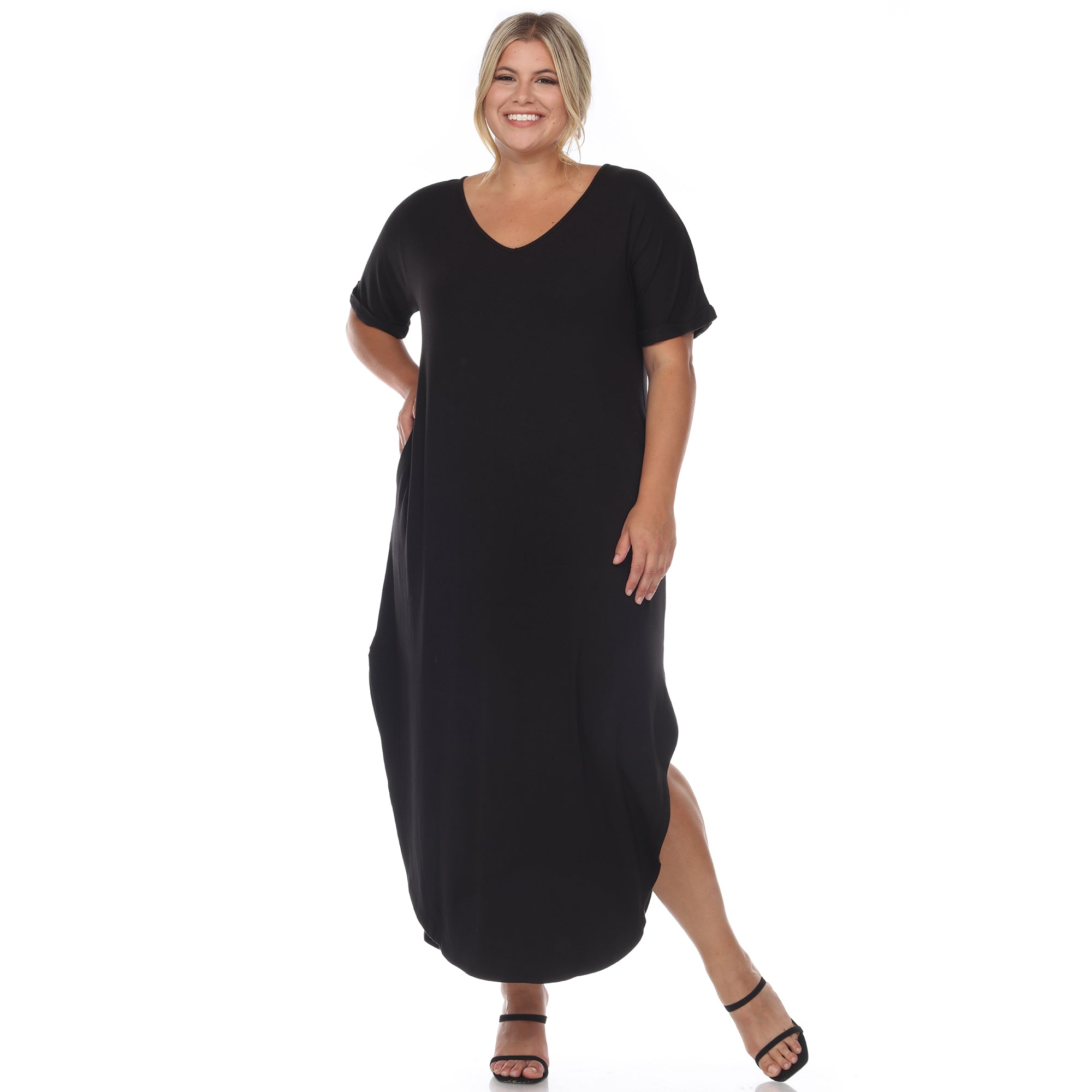 Short Sleeve V-neck Maxi Dress - Plus