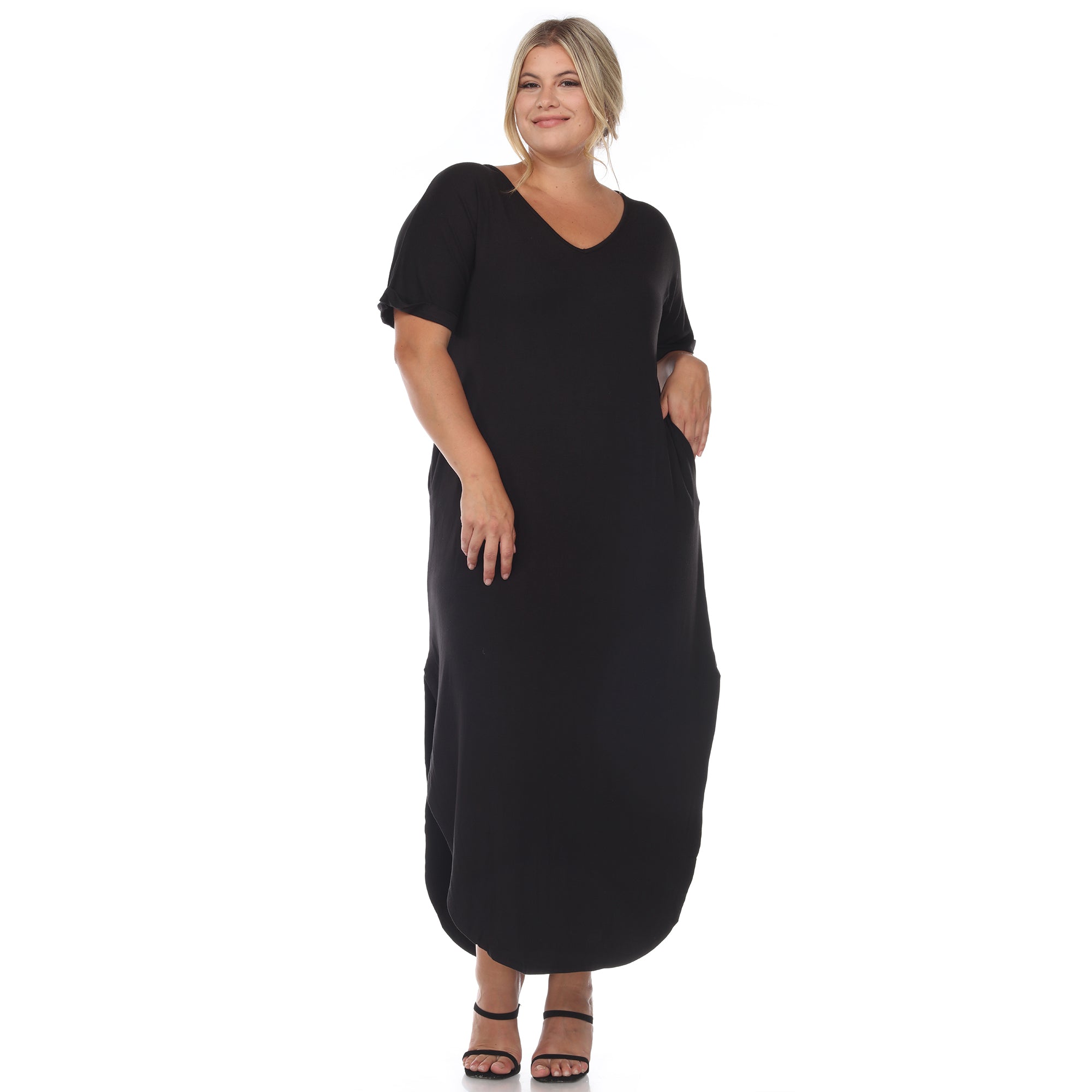 Short Sleeve V-neck Maxi Dress - Plus