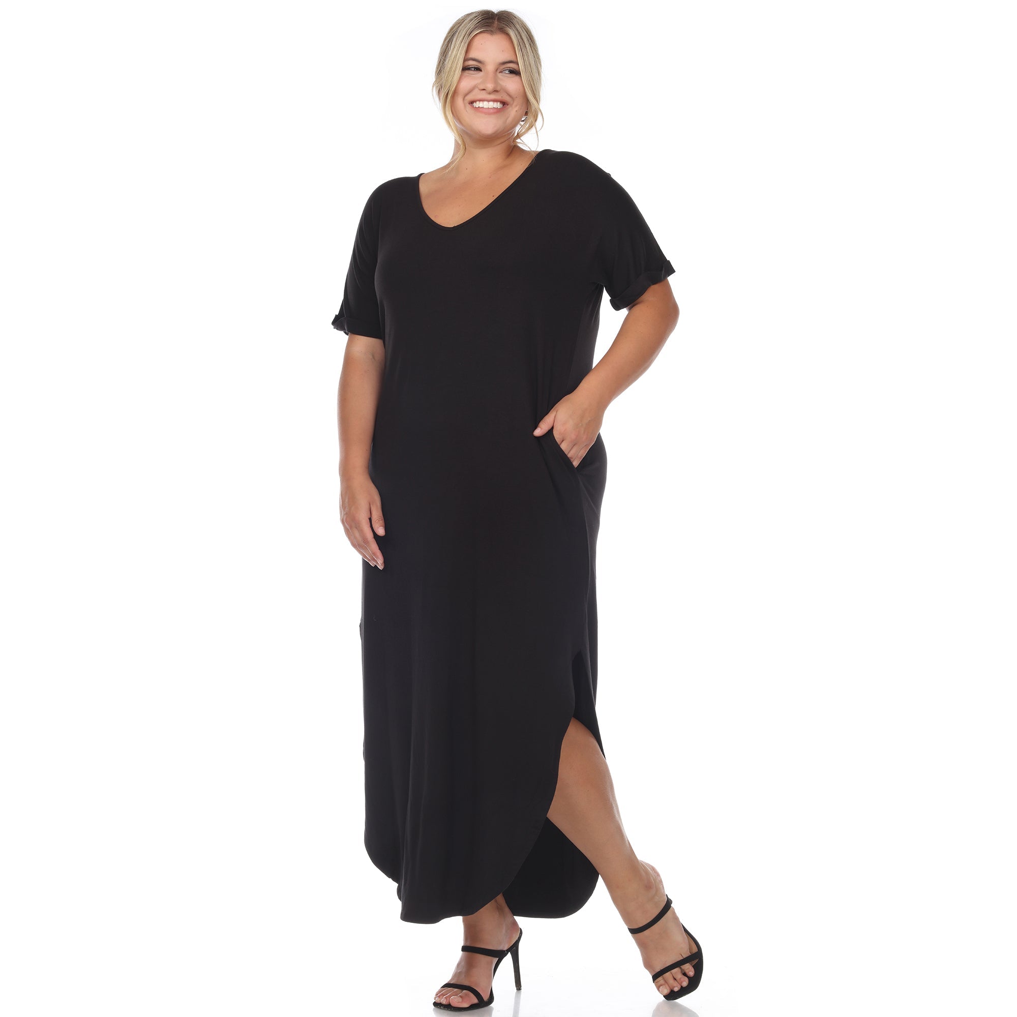 Short Sleeve V-neck Maxi Dress - Plus
