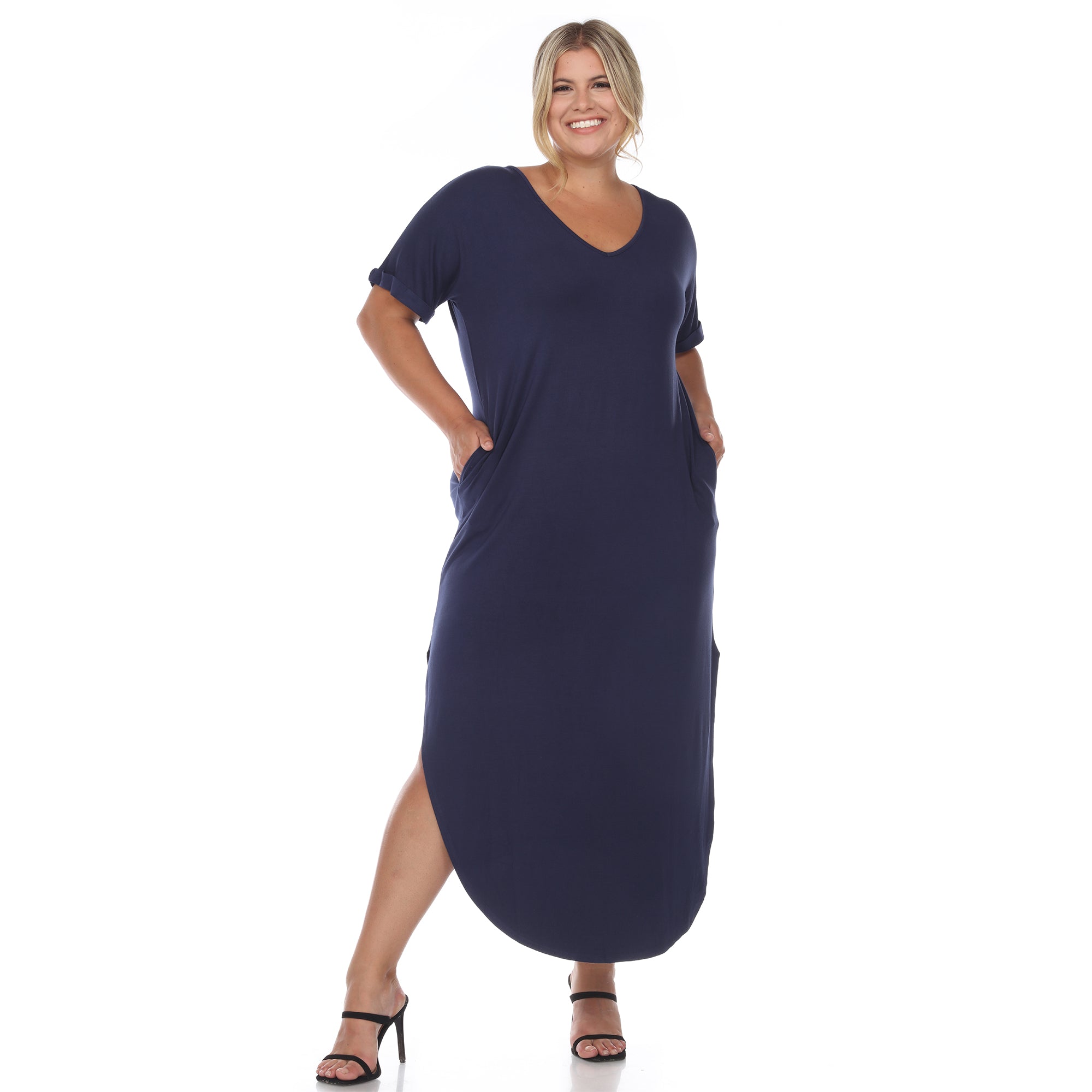 Short Sleeve V-neck Maxi Dress - Plus