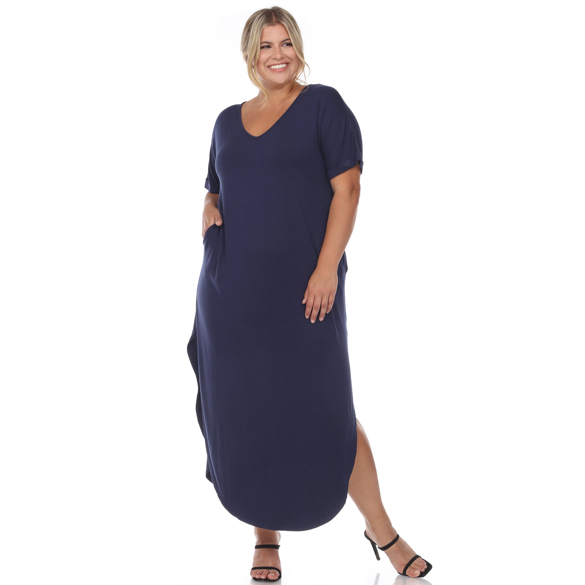 Short Sleeve V-neck Maxi Dress - Plus