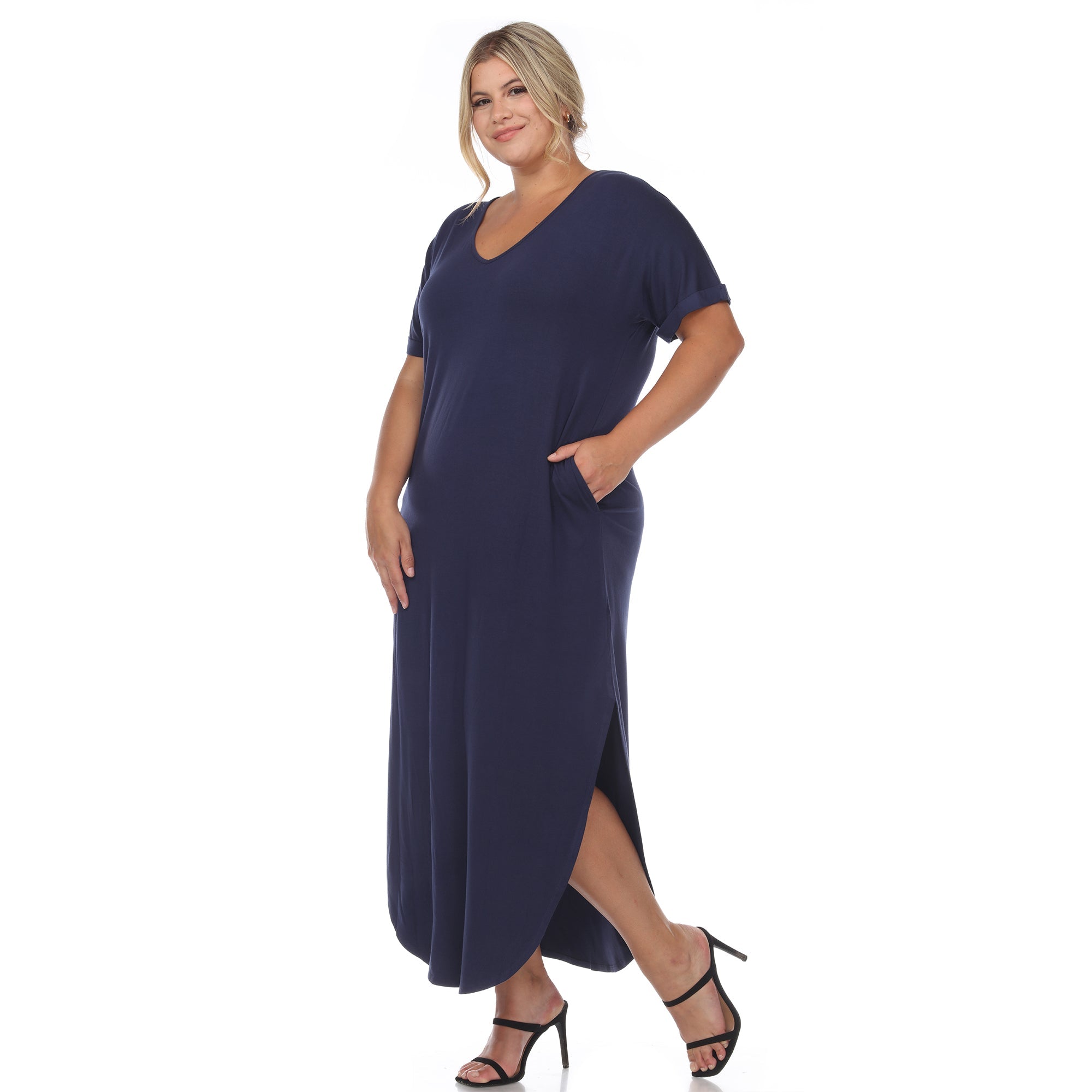 Short Sleeve V-neck Maxi Dress - Plus