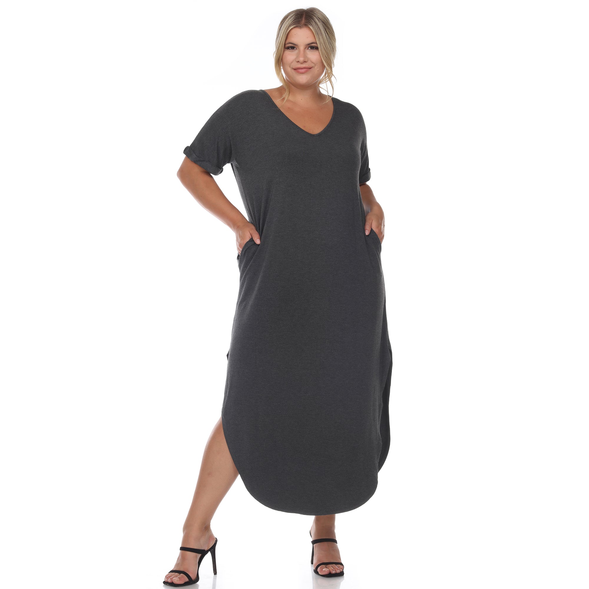 Short Sleeve V-neck Maxi Dress - Plus