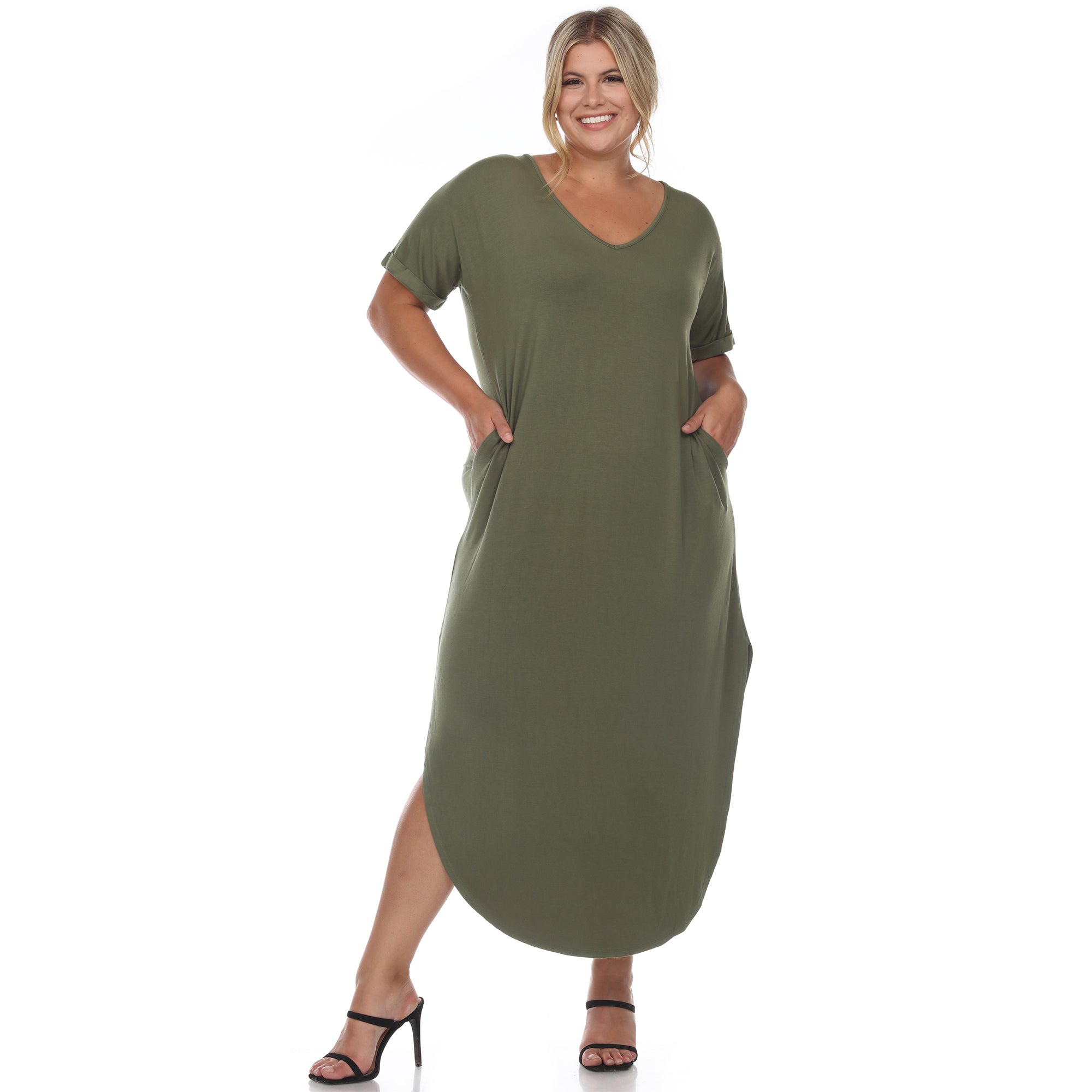 Short Sleeve V-neck Maxi Dress - Plus