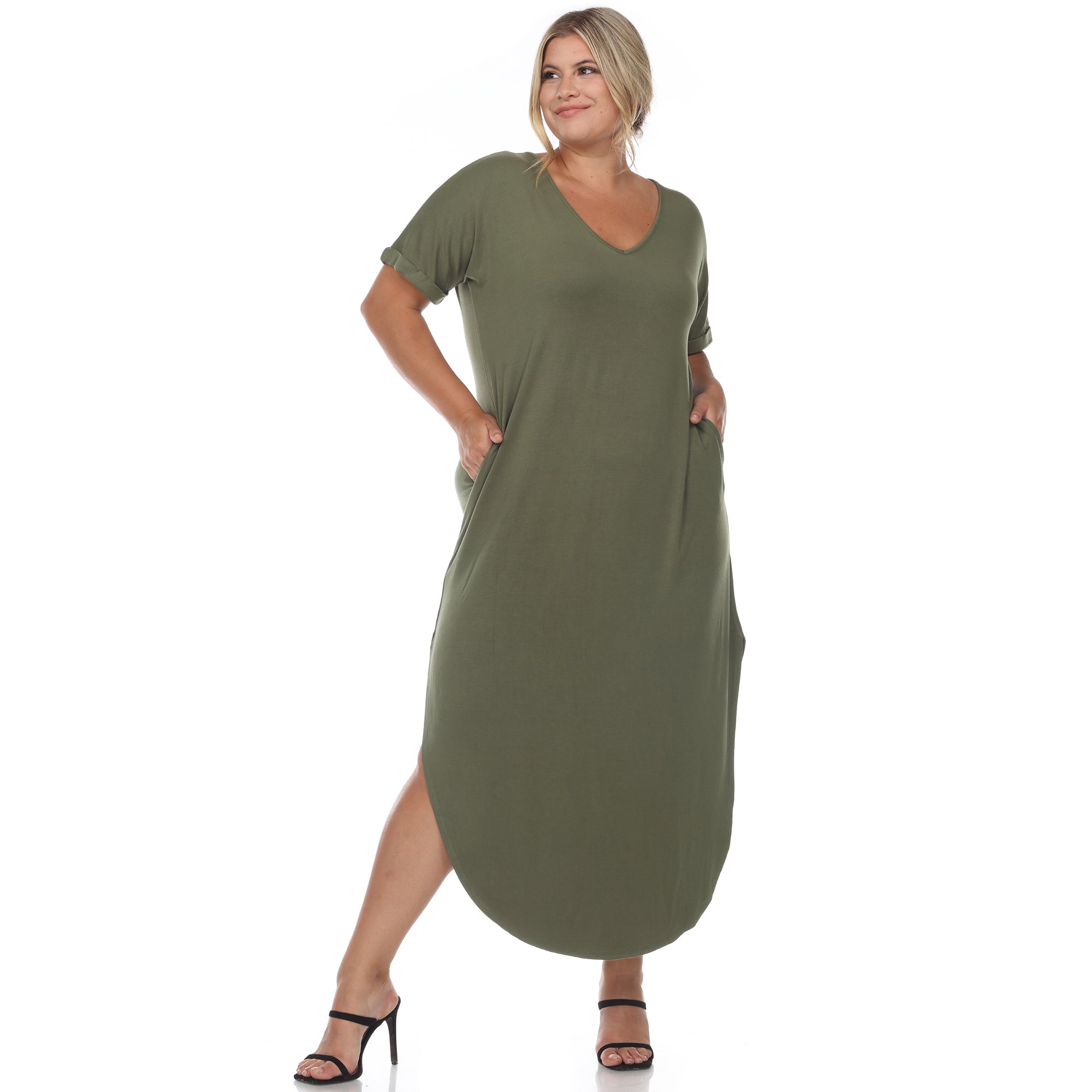 Short Sleeve V-neck Maxi Dress - Plus