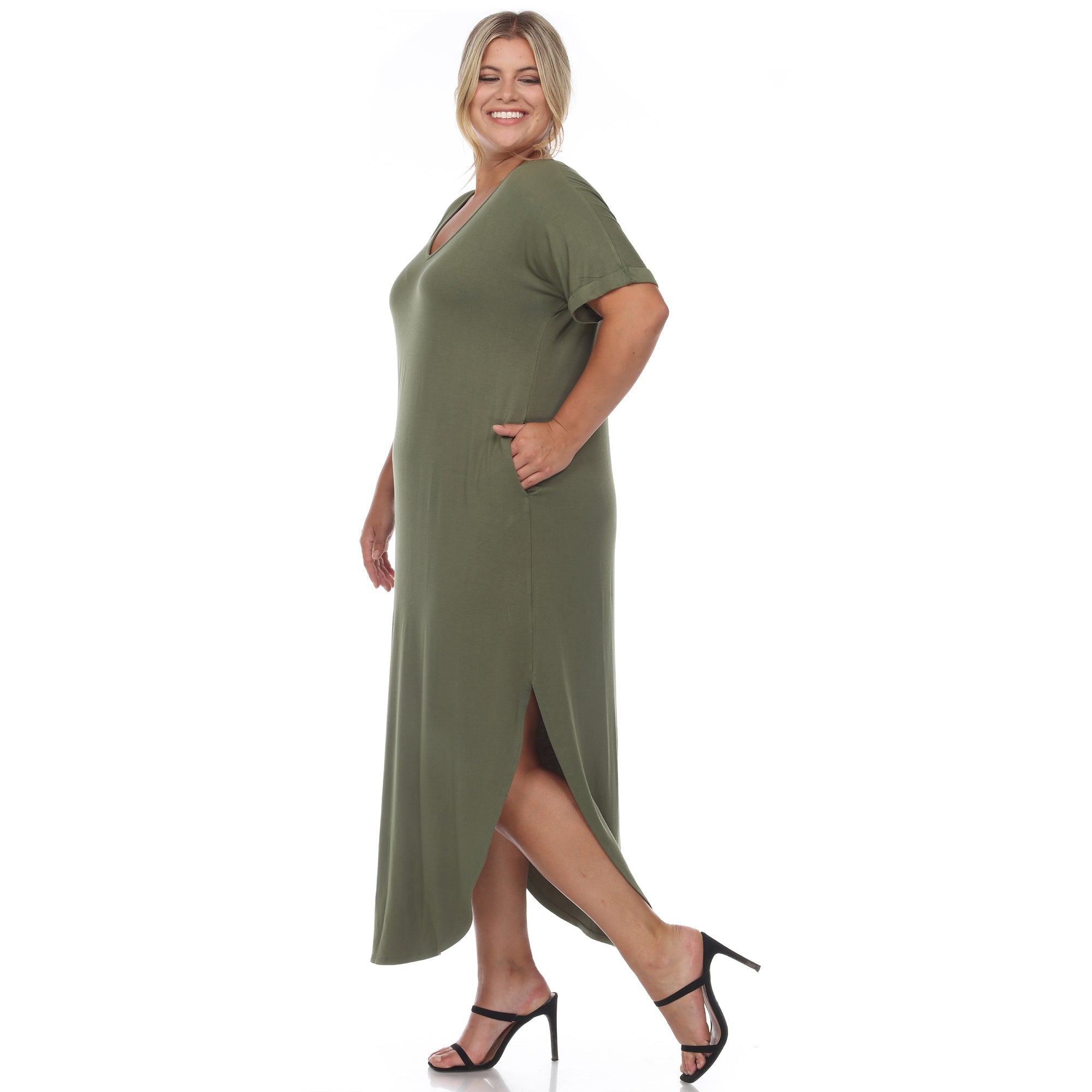 Short Sleeve V-neck Maxi Dress - Plus
