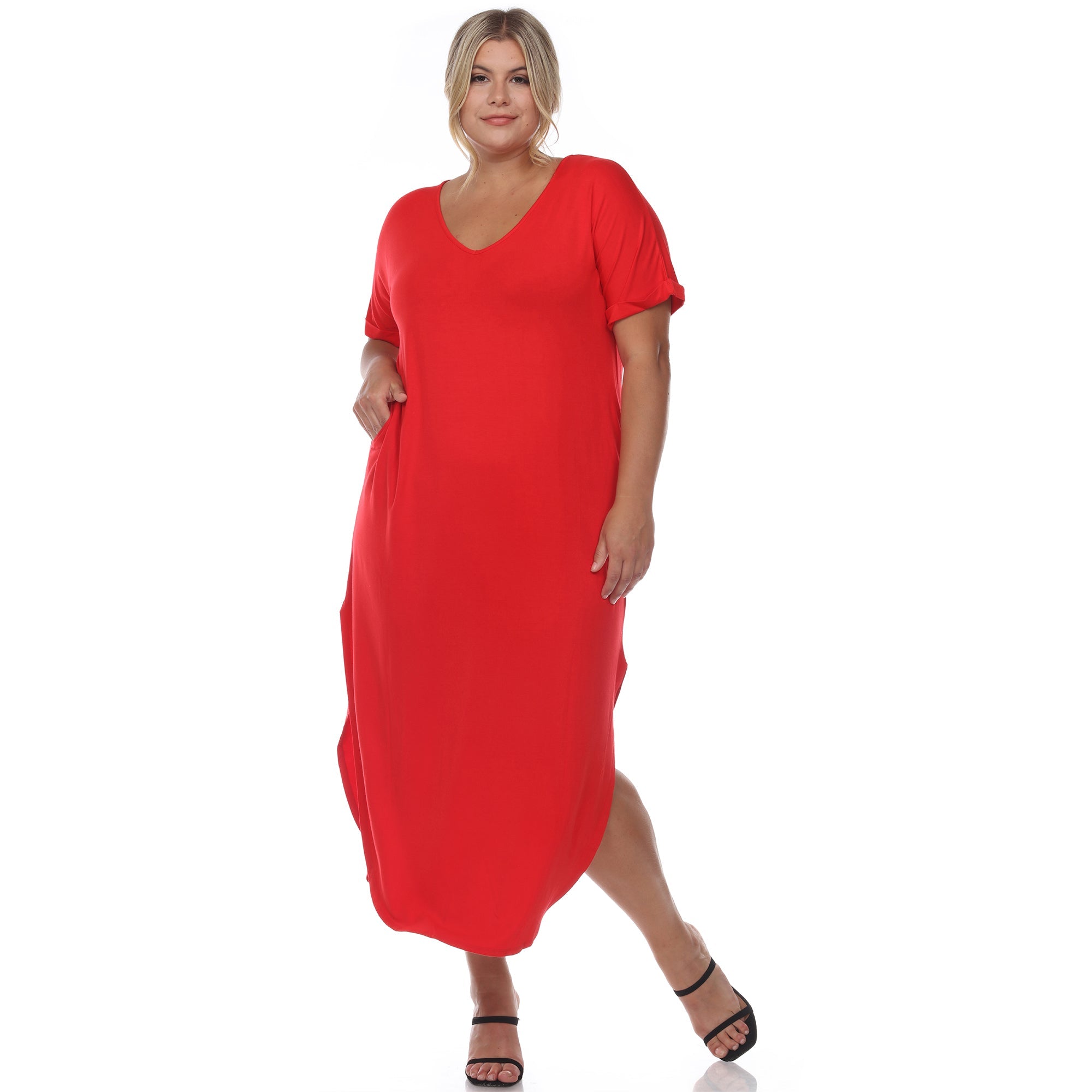 Short Sleeve V-neck Maxi Dress - Plus
